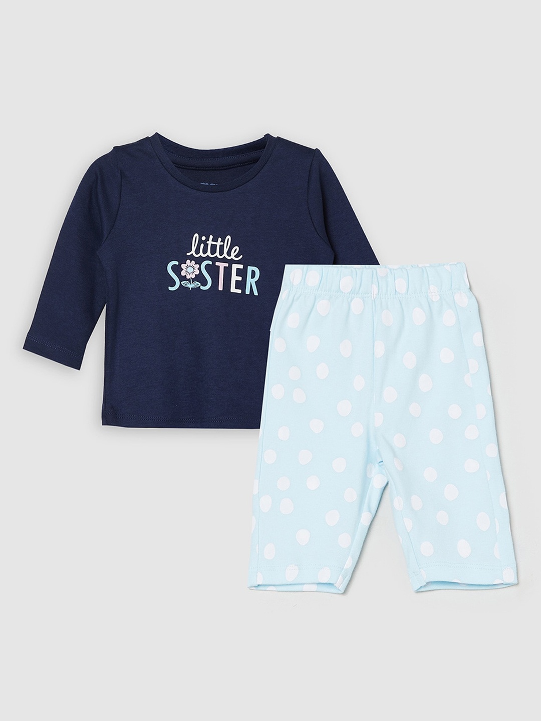 

max Girls Navy Blue & White Printed Night suit
