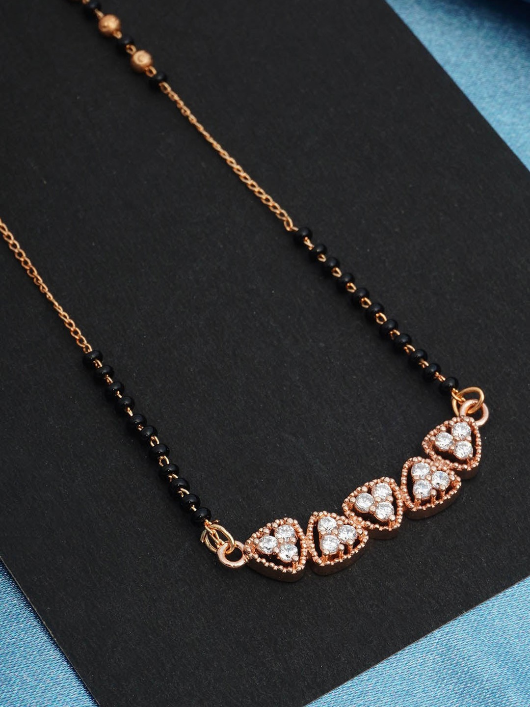 

Urmika Gold-Plated Rose Gold Pendant Stone & Beaded Studded Mangalsutra
