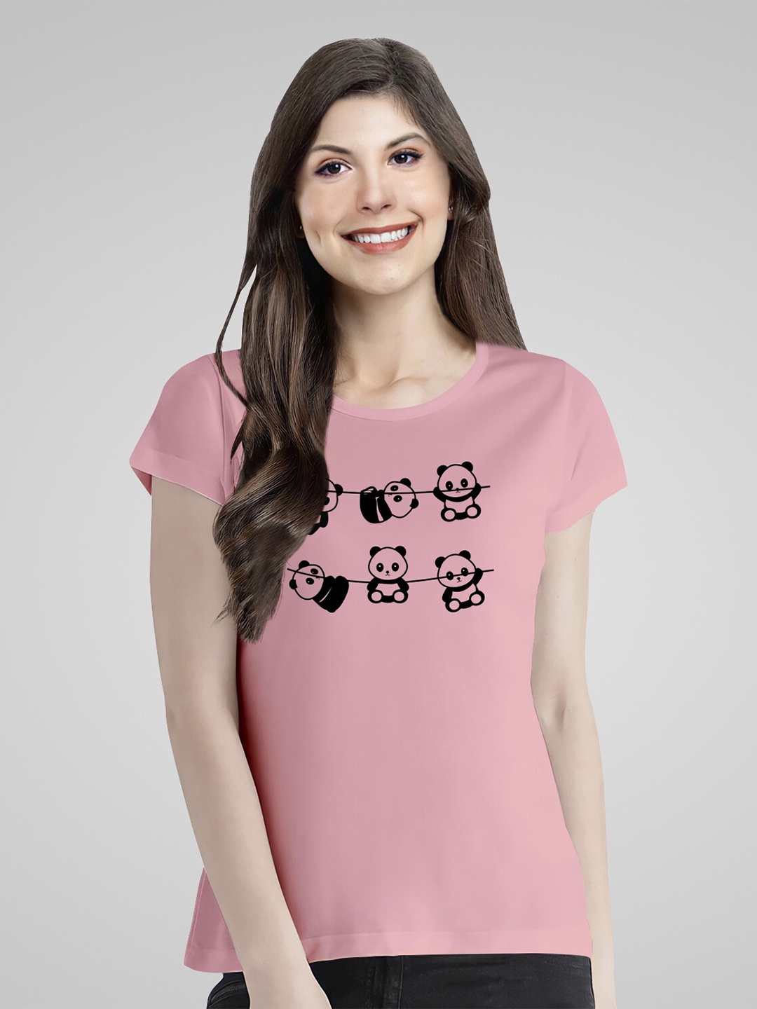 

Pootlu Women Pink Printed Extended Sleeves T-shirt