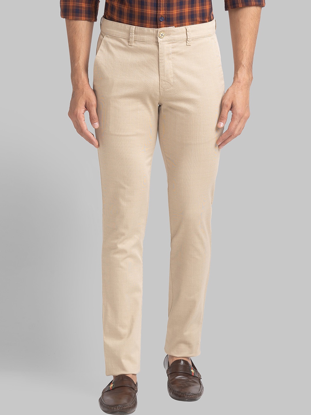 

Parx Men Beige Textured Slim Fit Trousers