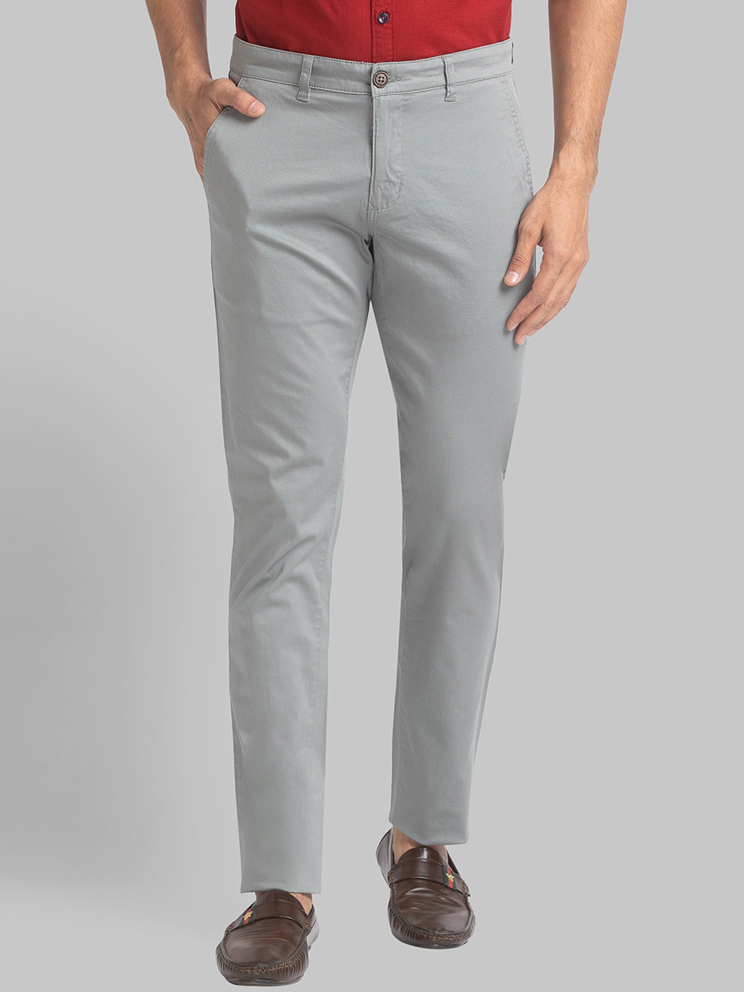 

Parx Men Tapered Fit Solid Trousers, Grey