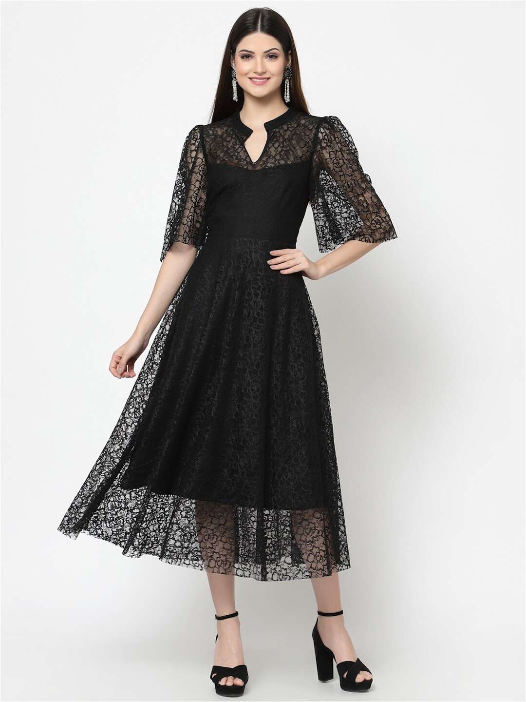 

Just Wow Black women Keyhole Neck Lace Dress