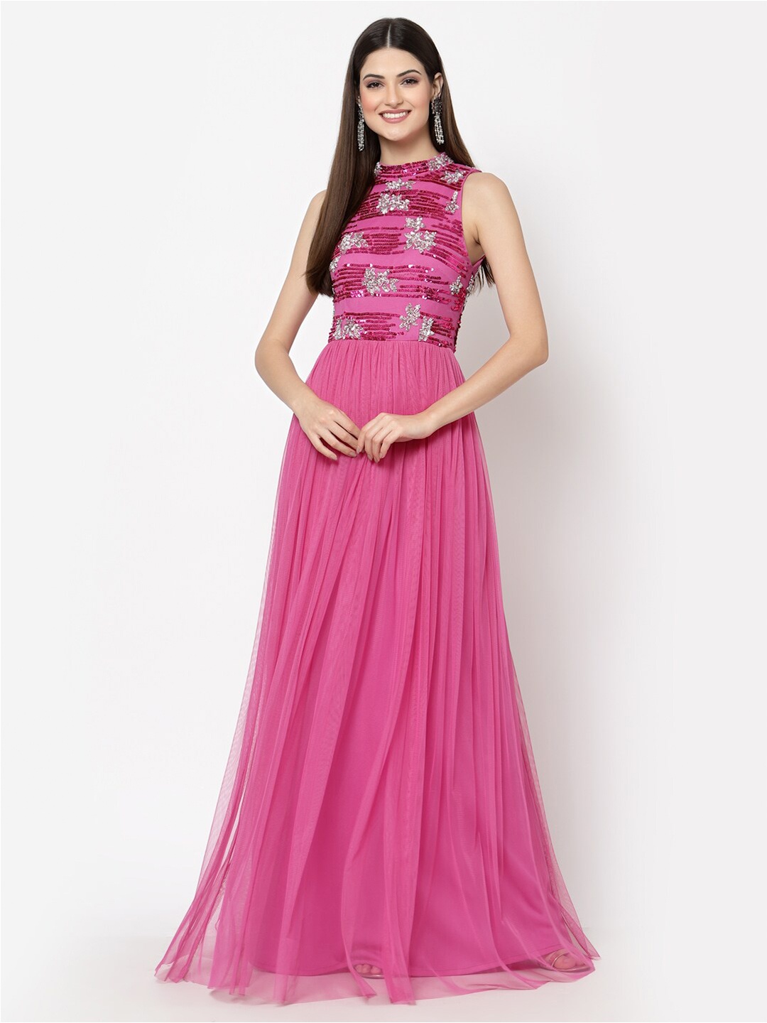 

Just Wow Pink Net Maxi Dress