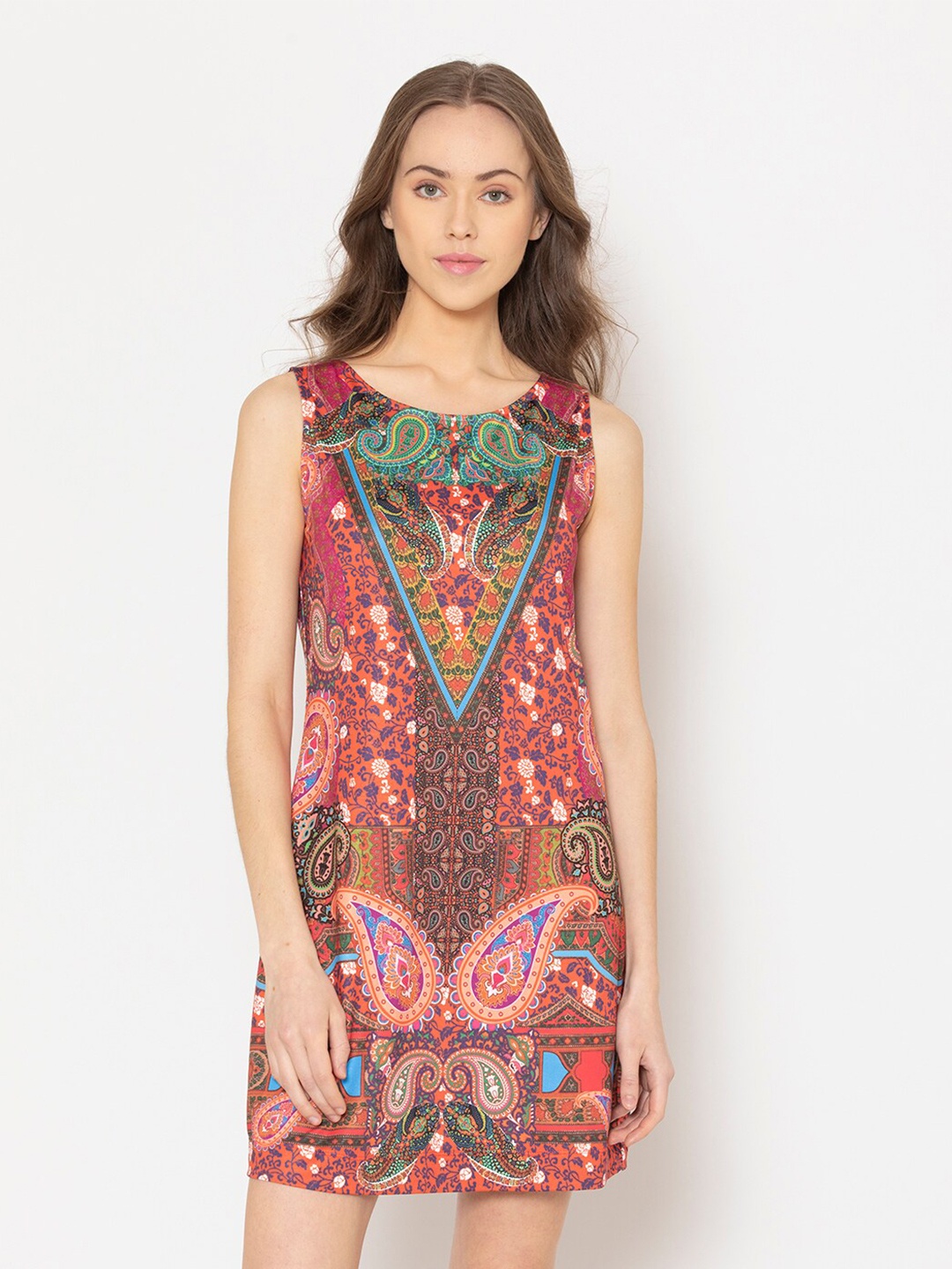 

SHAYE Red Ethnic Motifs A-Line Dress