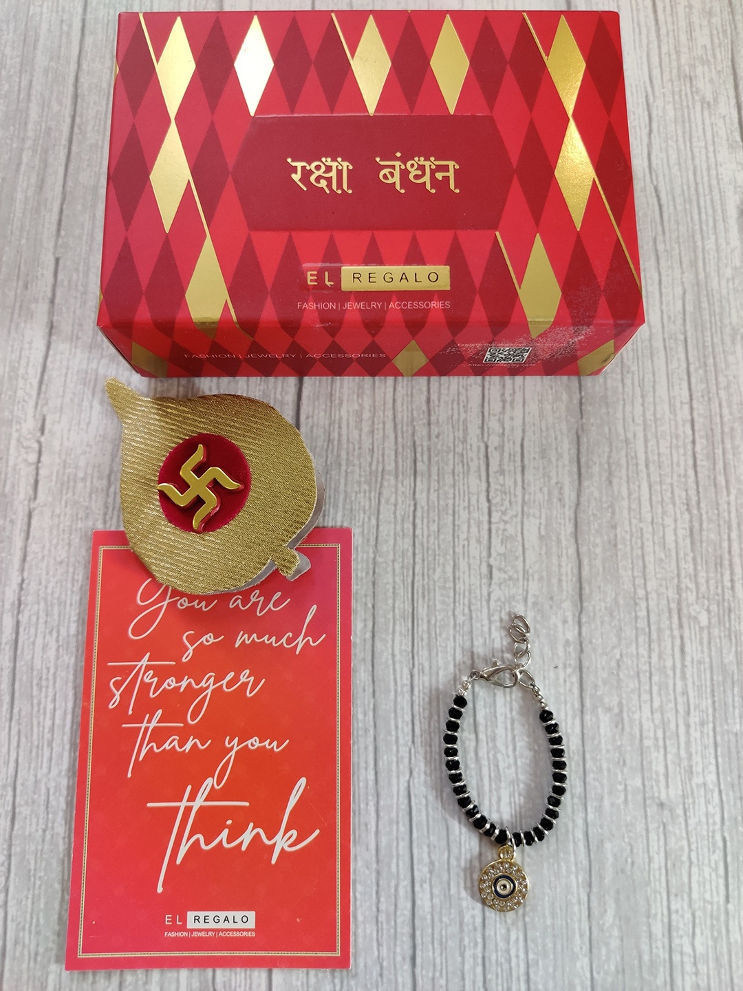 

EL REGALO Baby Gold-Toned Black Evil Eye Nazaria Rakhi With Roli Chawal