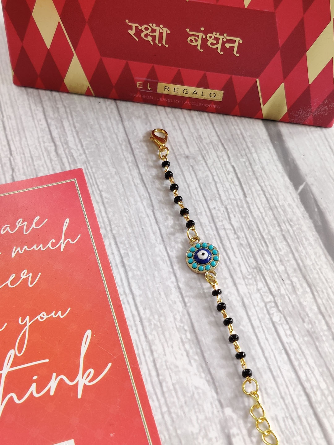 

EL REGALO Baby Gold-Tone Black Beaded Nazaria Evil-Eye Bracelet Rakhi