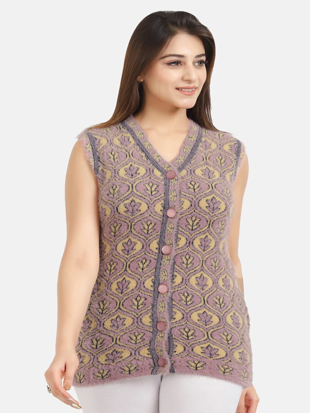 

aarbee Women Pink & Yellow Floral Cardigan