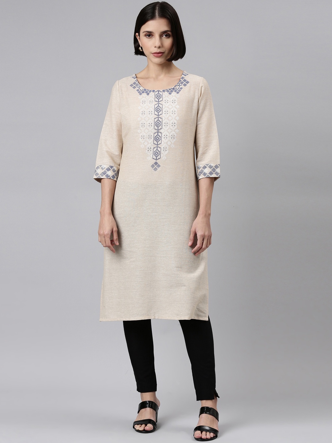 

Marcia Women Beige Embroidered Mirror Work Kurta