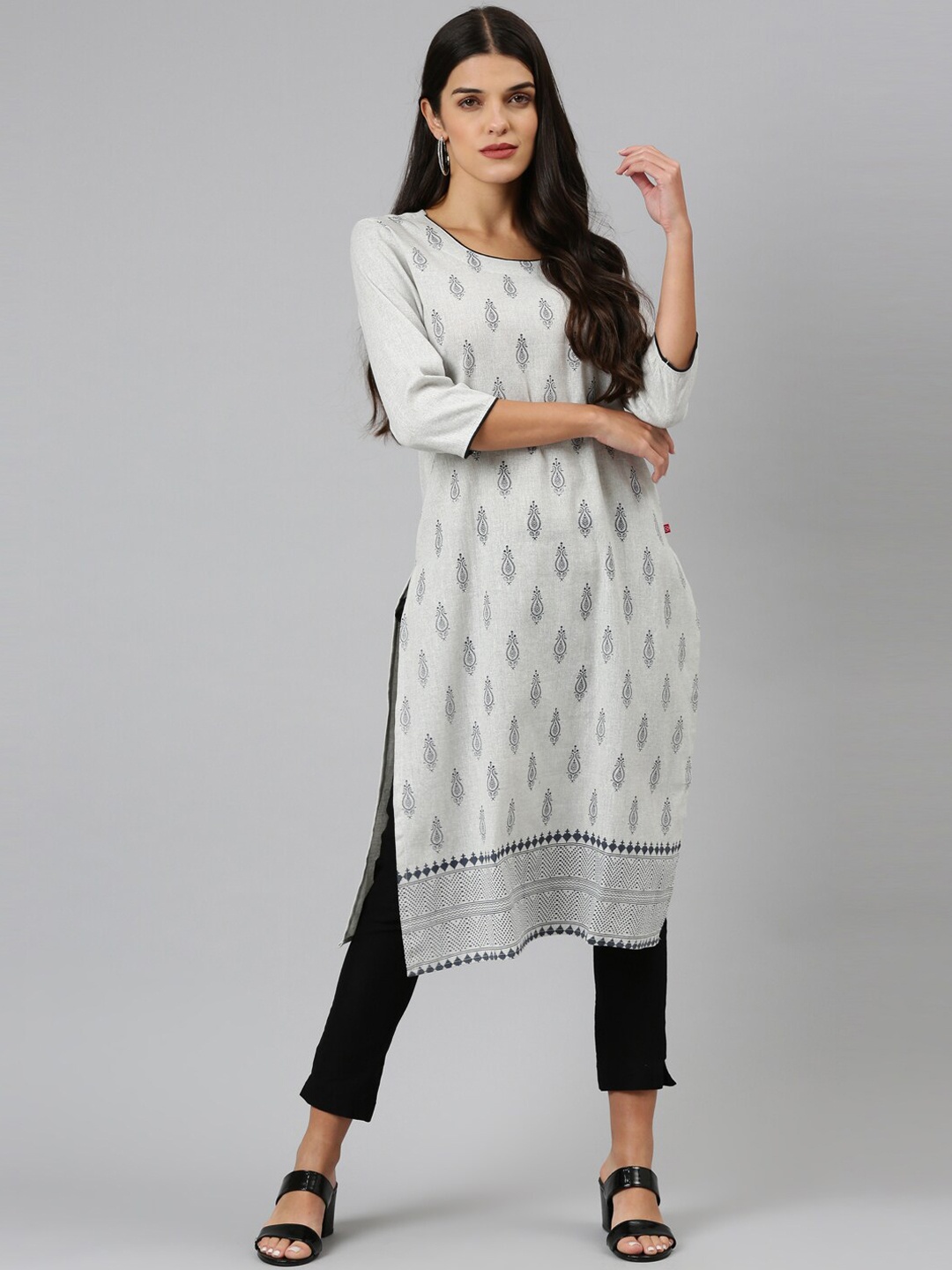 

Marcia Women White Quirky Thread Work Straight Kurta