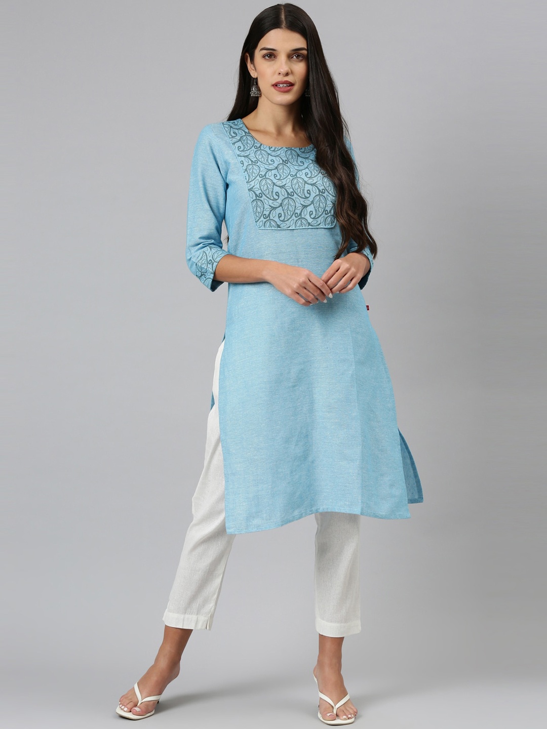 

Marcia Women's Blue Geometric Printed Cotton Straight Kurta