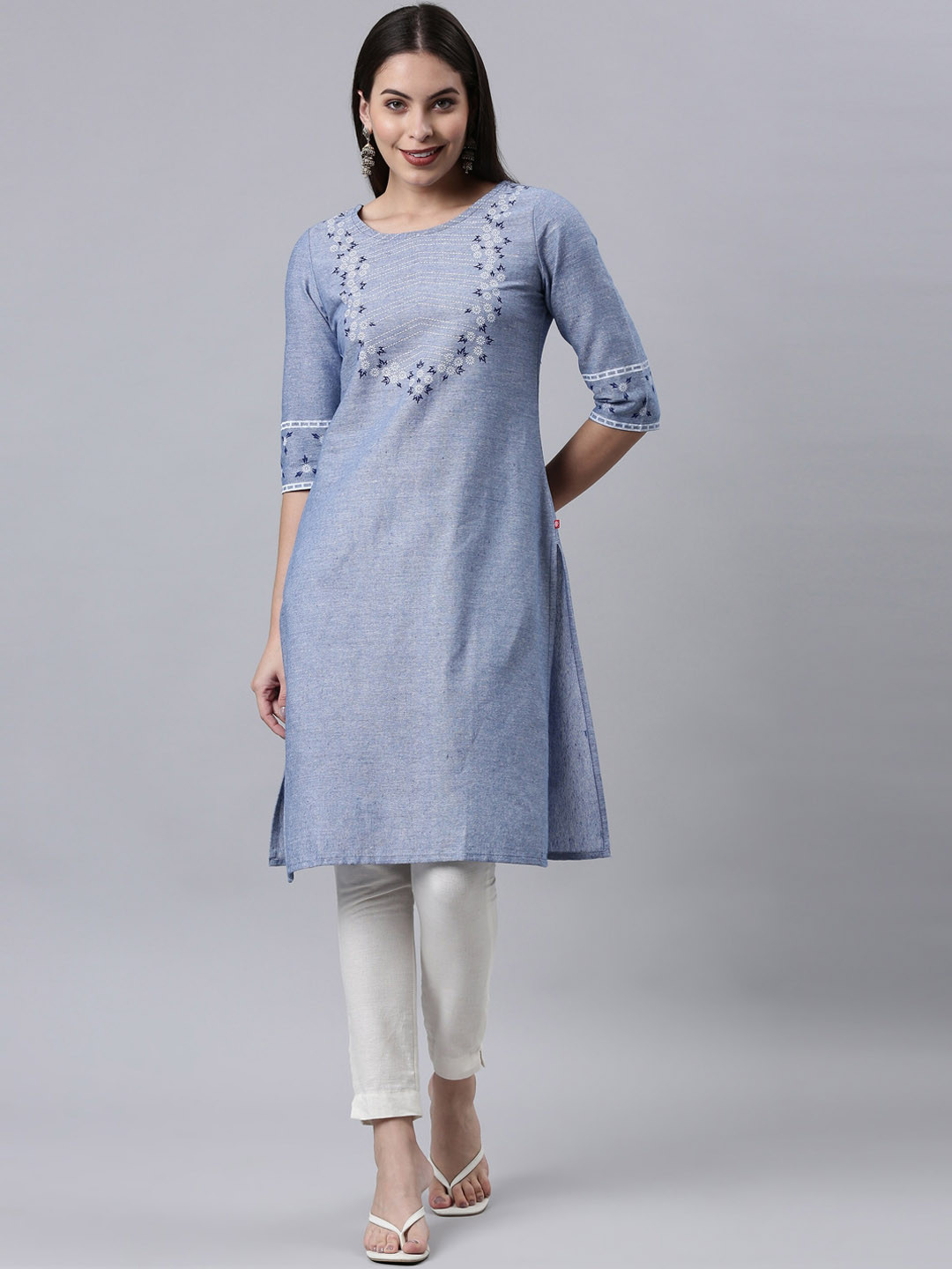 

Marcia Women Blue printed Design Thread Work Kurta
