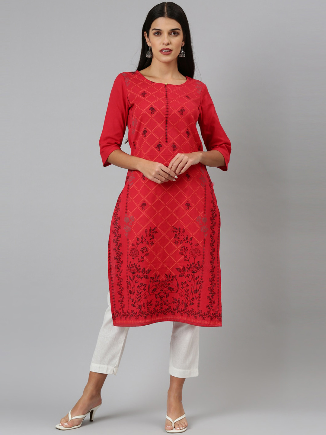 

Marcia Women Red & Black Floral Printed Kurta
