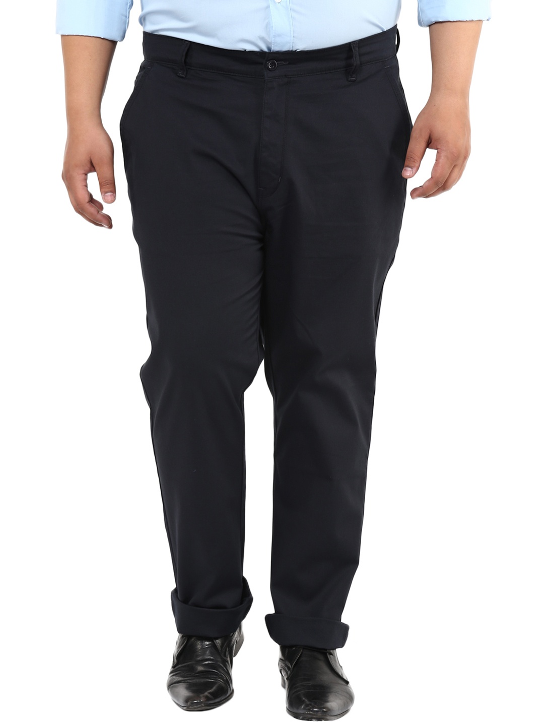

John Pride Plus Size Men Navy Smart Fit Solid Regular Trousers, Navy blue