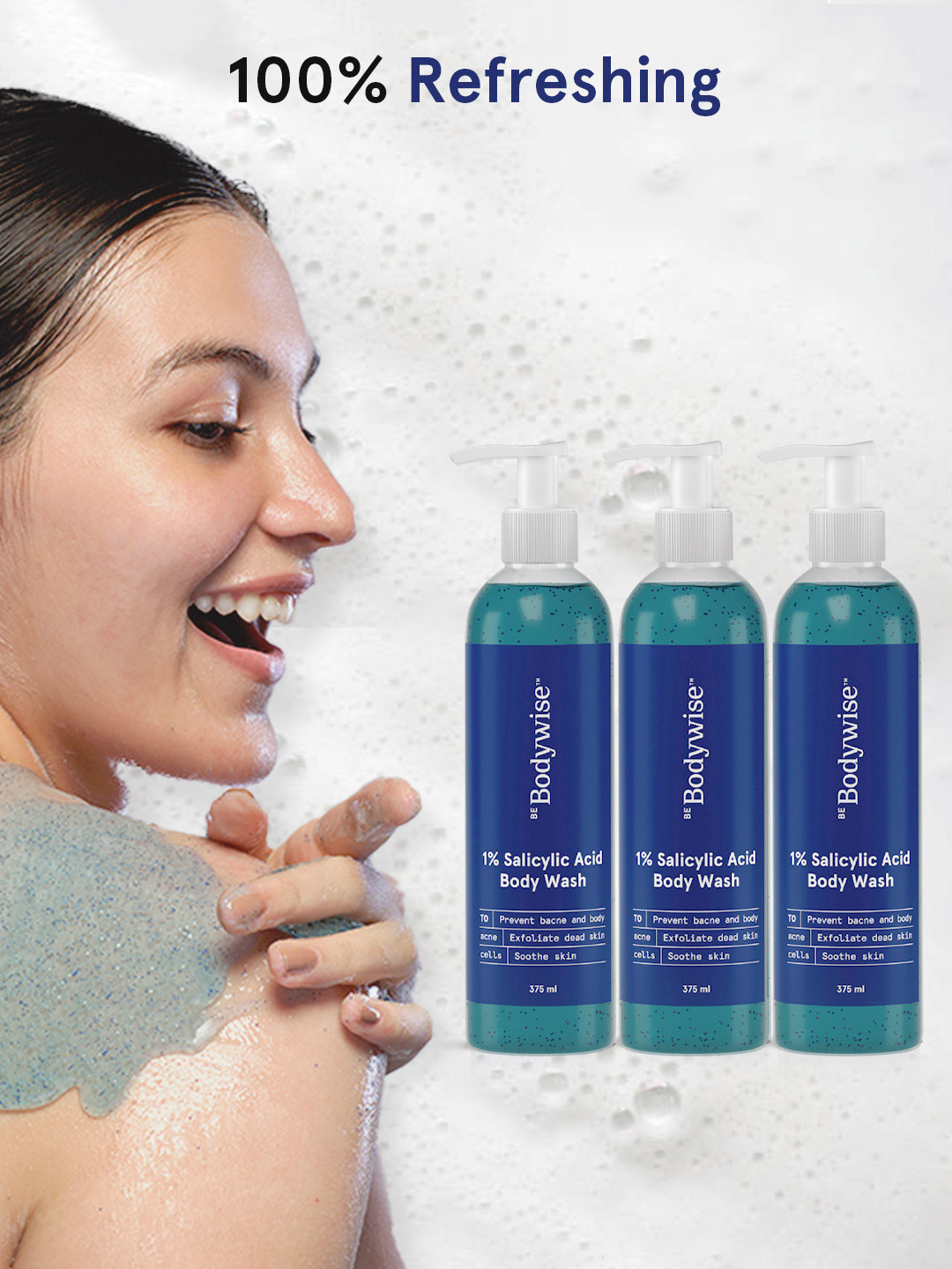 

Be Bodywise 1% Salicylic Acid Bodywash Shower Gel Exfoliates & Fights Body Acne-375ml Each, Blue