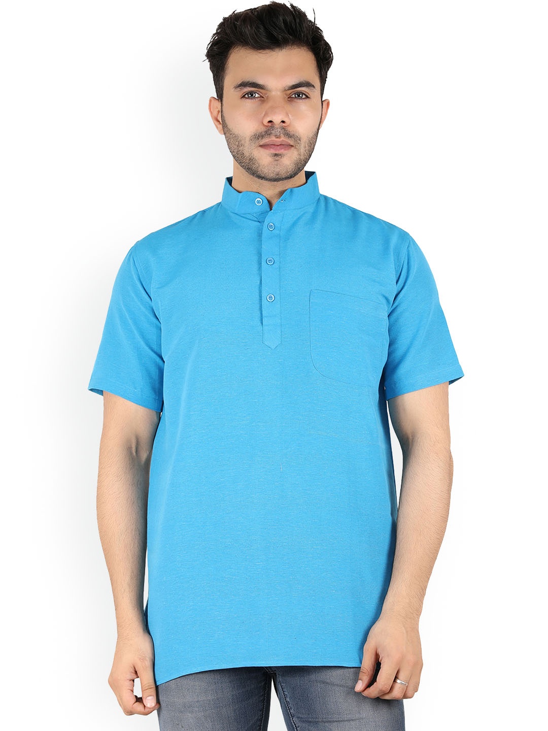 

Latest Chikan Garments Men Turquoise Blue Kurta