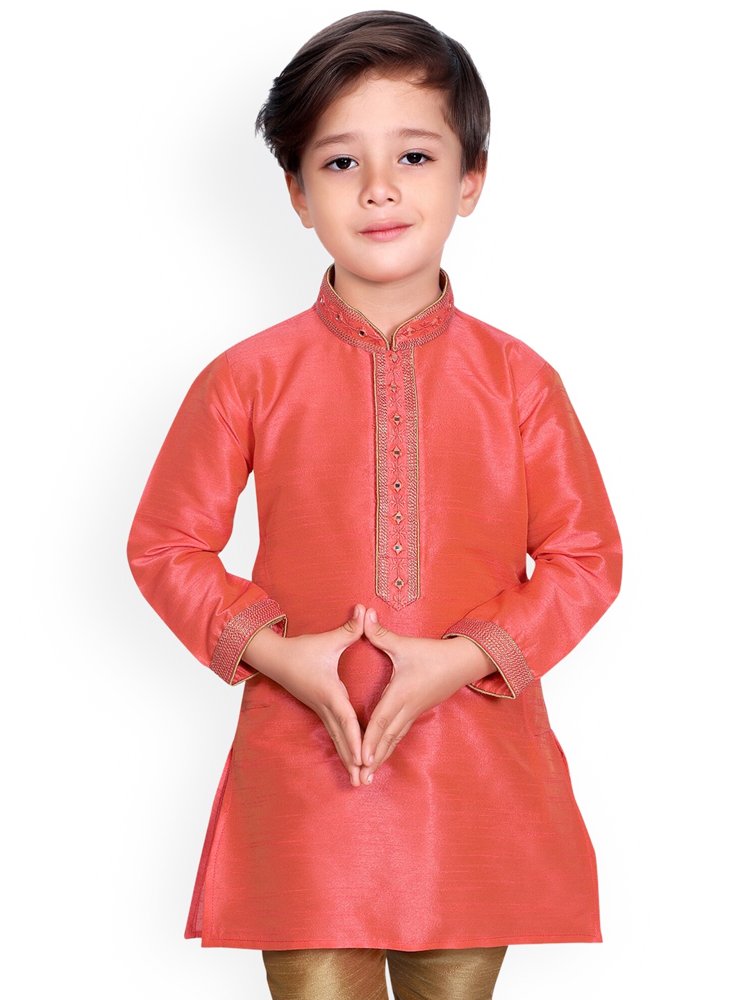 

KIDS FARM Boys Orange Angrakha Kurta Pyjama Set