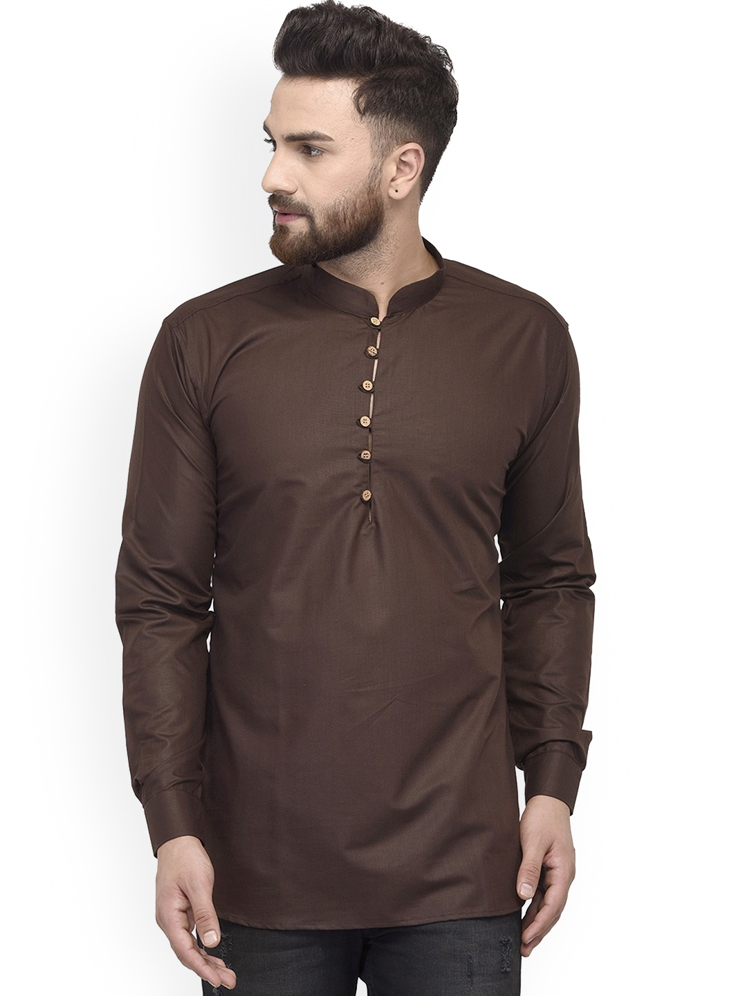 

Benstoke Men Brown Cotton Blend Short Kurta