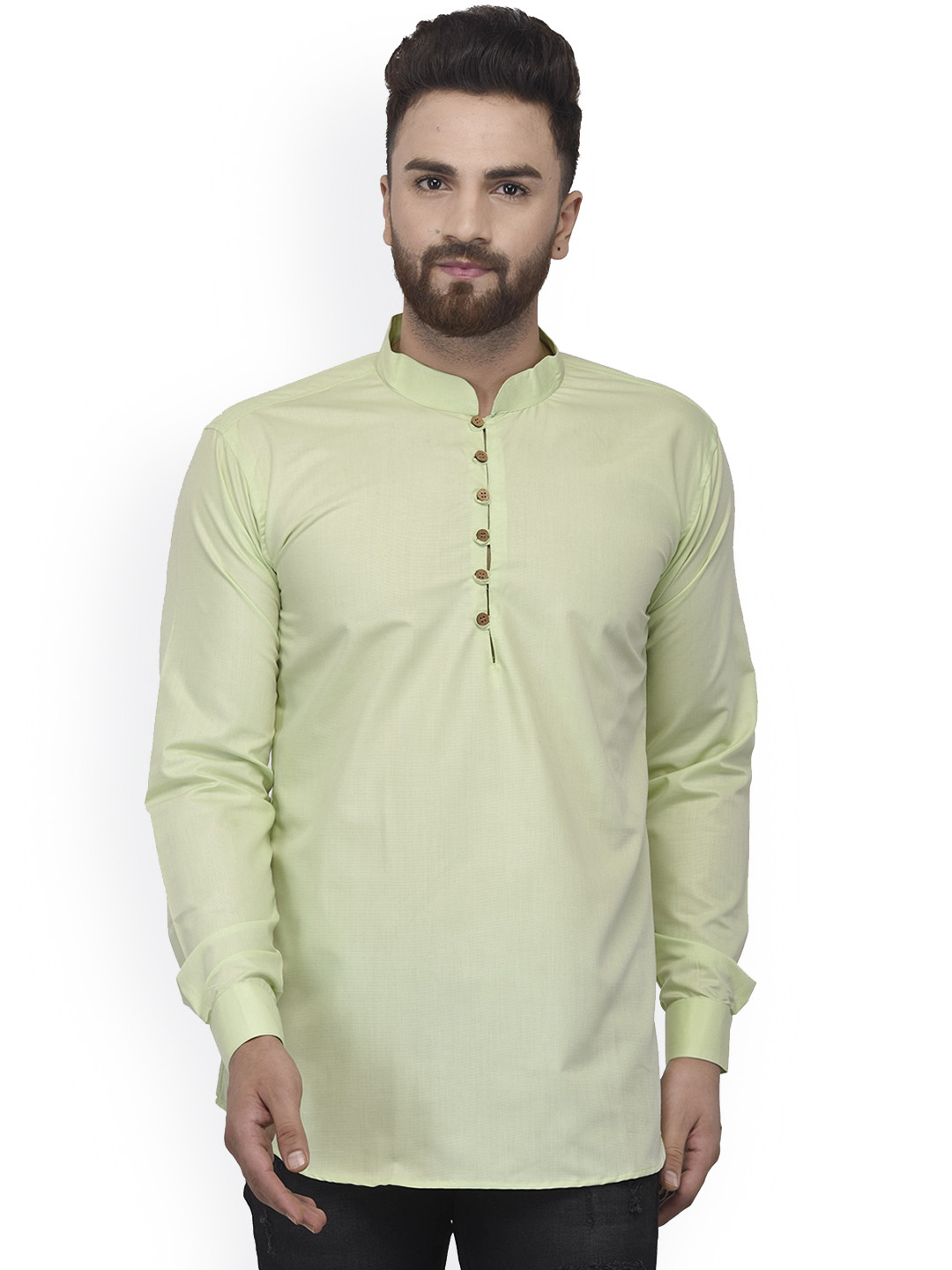

Benstoke Men Lime Green Cotton Blend Short Kurta
