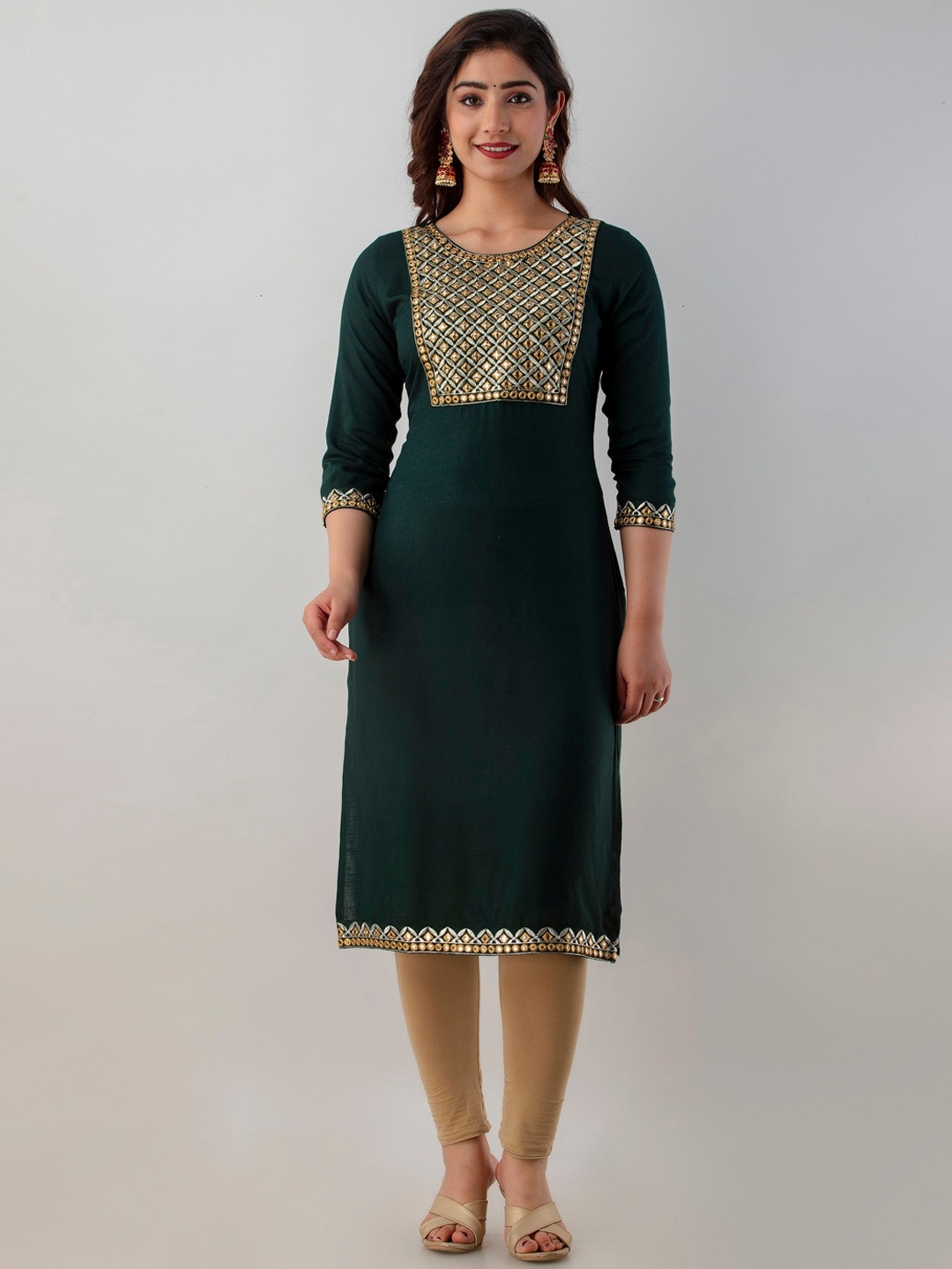 

Charu Women Teal Thread Work Embellished Straight Kurta