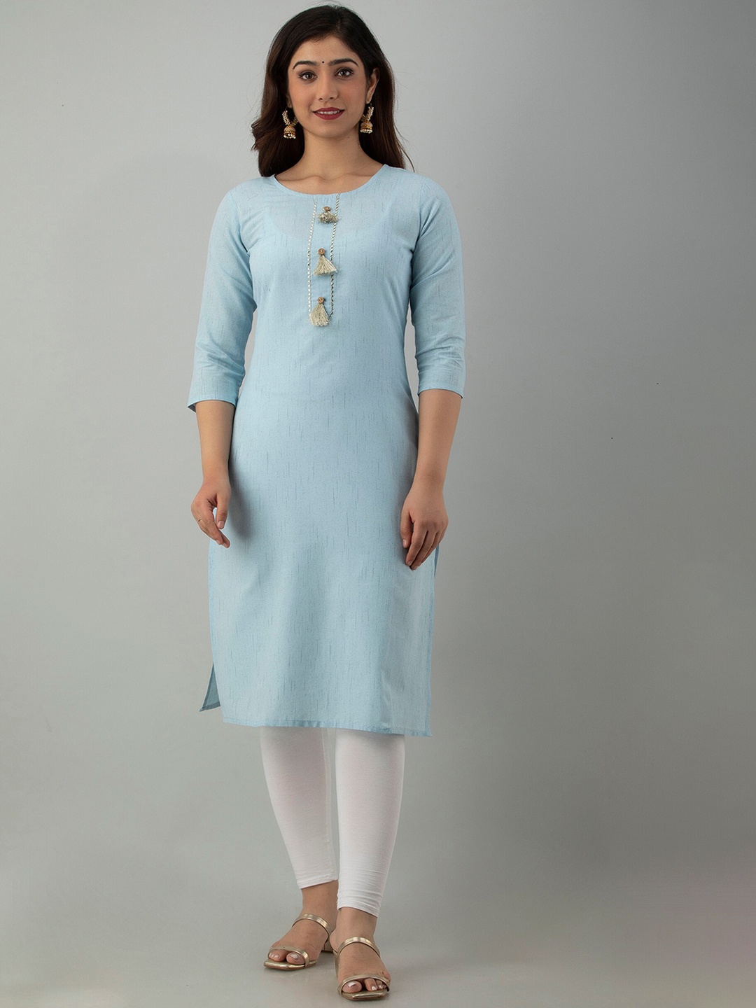 

Charu Women Turquoise Blue Gotta Patti Gotta Patti Sideslit Kurta