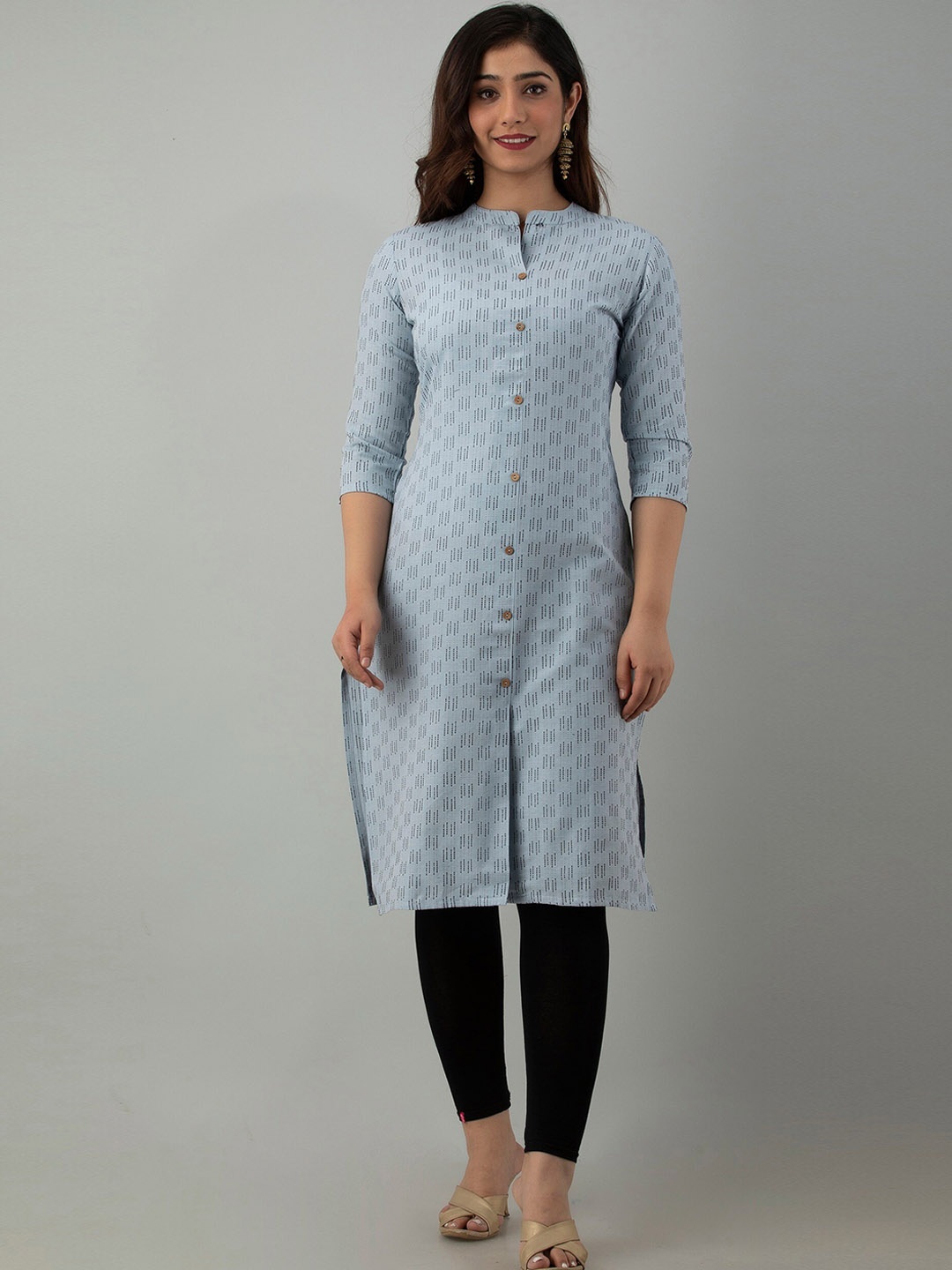 

Charu Women Turquoise Blue Geometric Print Multi Slit Kurta