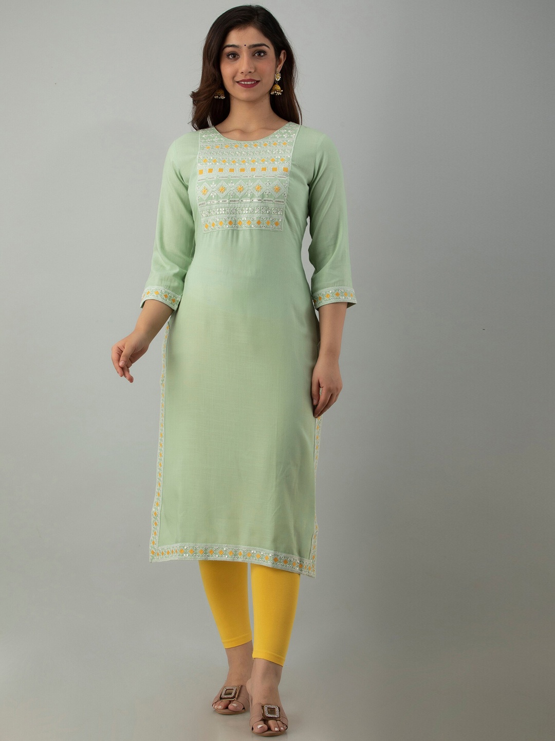 

Charu Women Lime Green Pathani Kurta