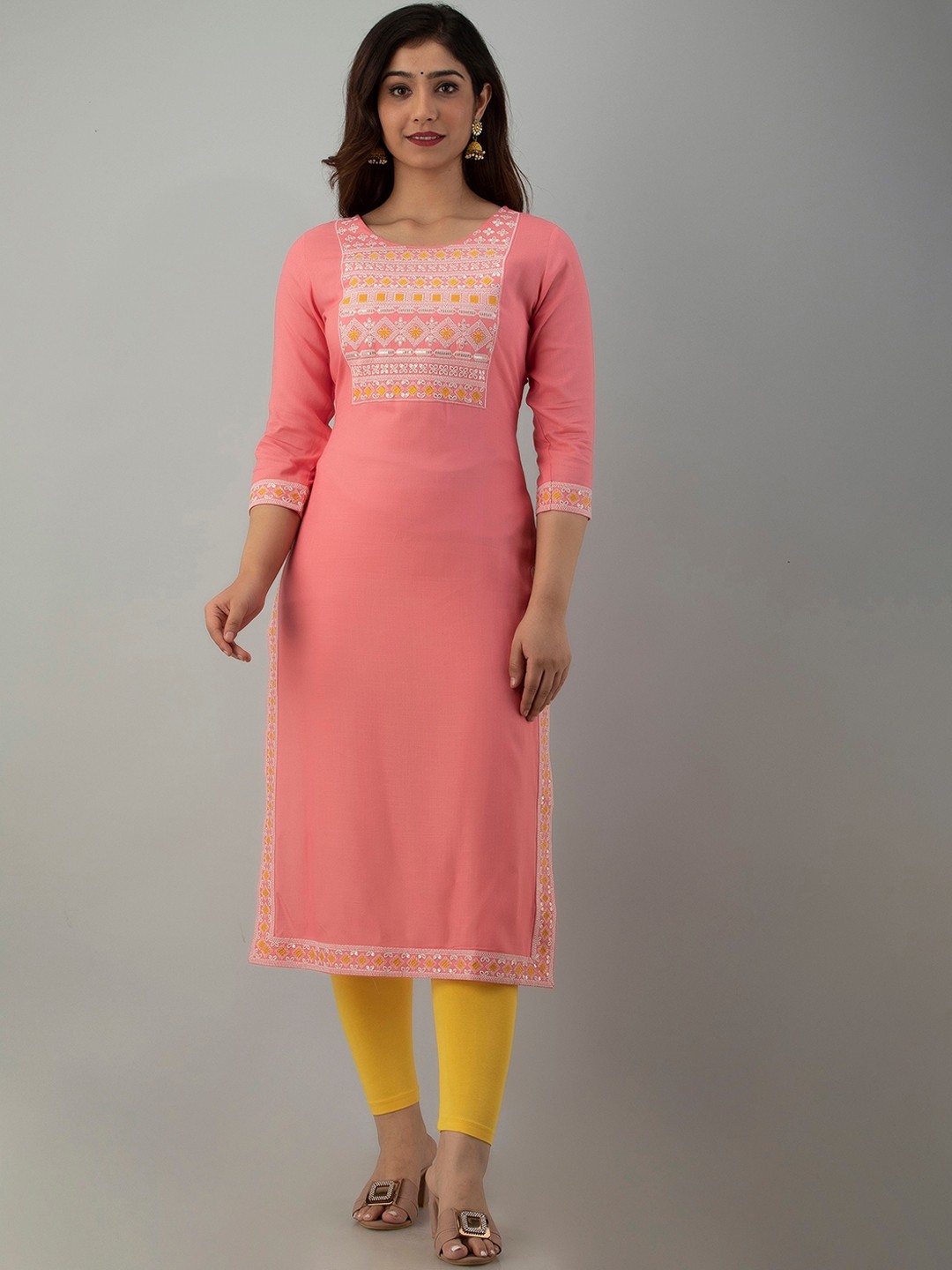 

Charu Women Peach-Coloured Thread Work Kurta