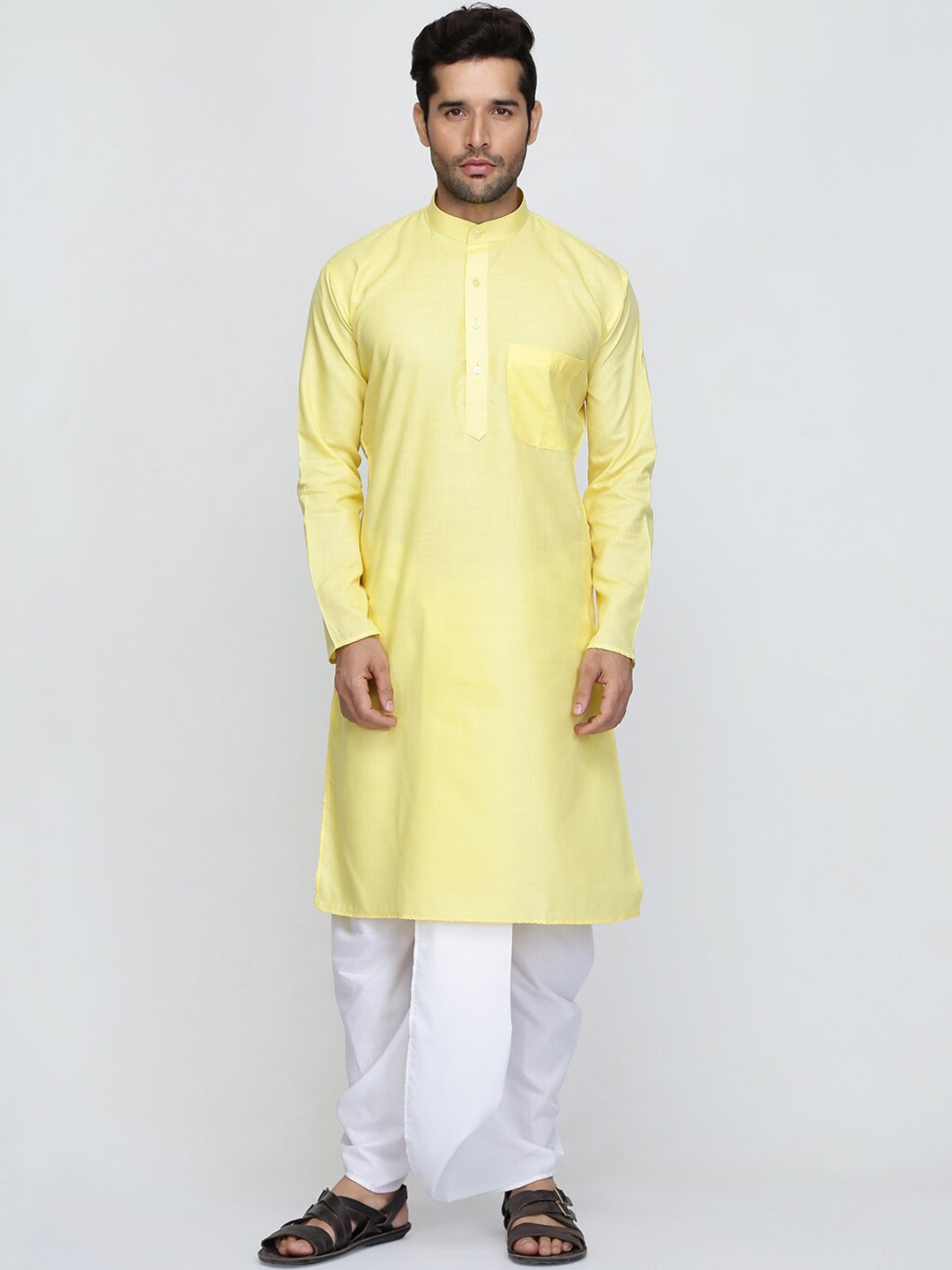 

ROYAL KURTA Men Yellow Pure Cotton Kurti with Trousers