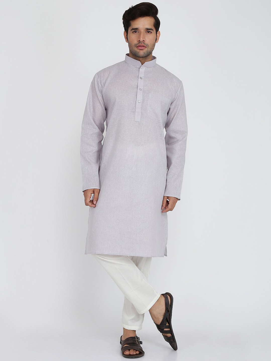 

ROYAL KURTA Men Grey Empire Pure Cotton Kurti with Pyjamas & With Dupatta