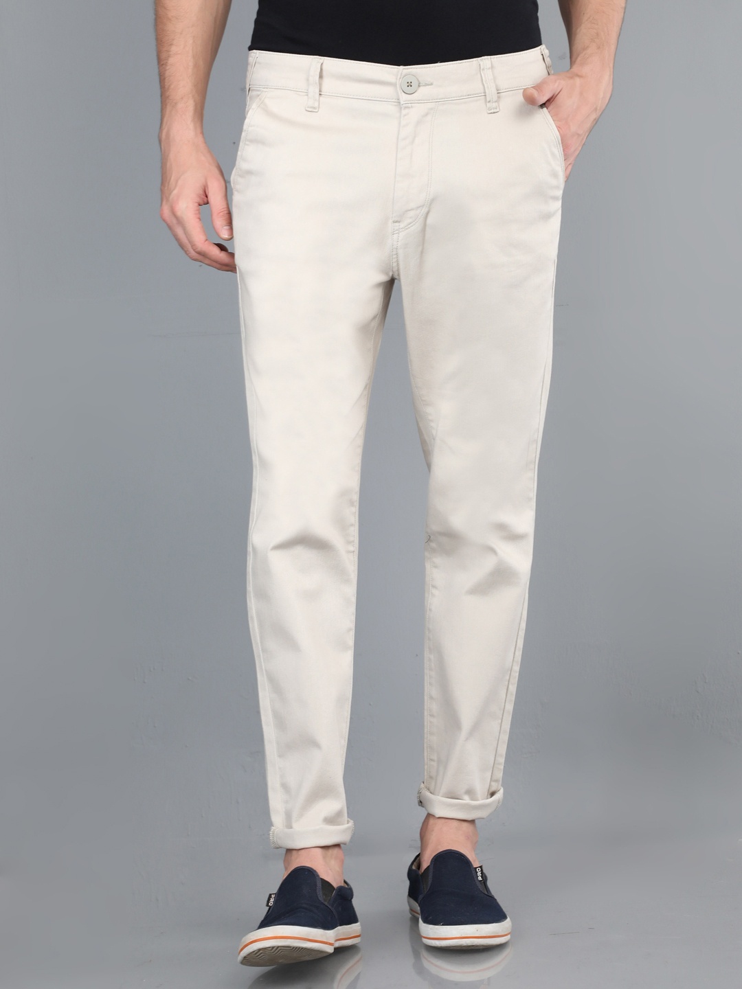 

Old Grey Men Cream-Coloured Slim Fit Trousers