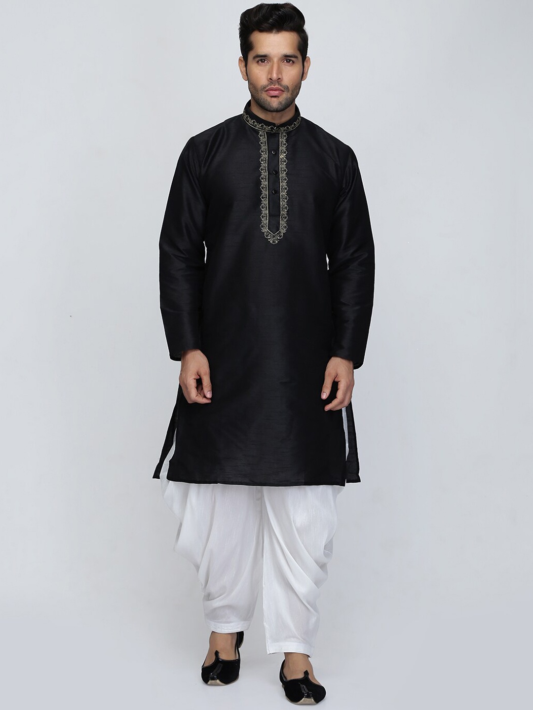

ROYAL KURTA Men Black Dupion Silk Kurta with Dhoti Pants
