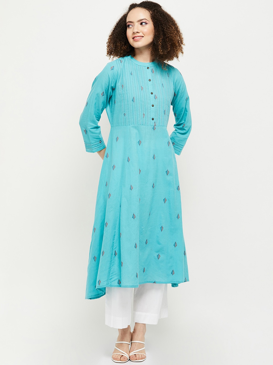 

max Women Blue Ethnic Motifs Printed Anarkali Kurta
