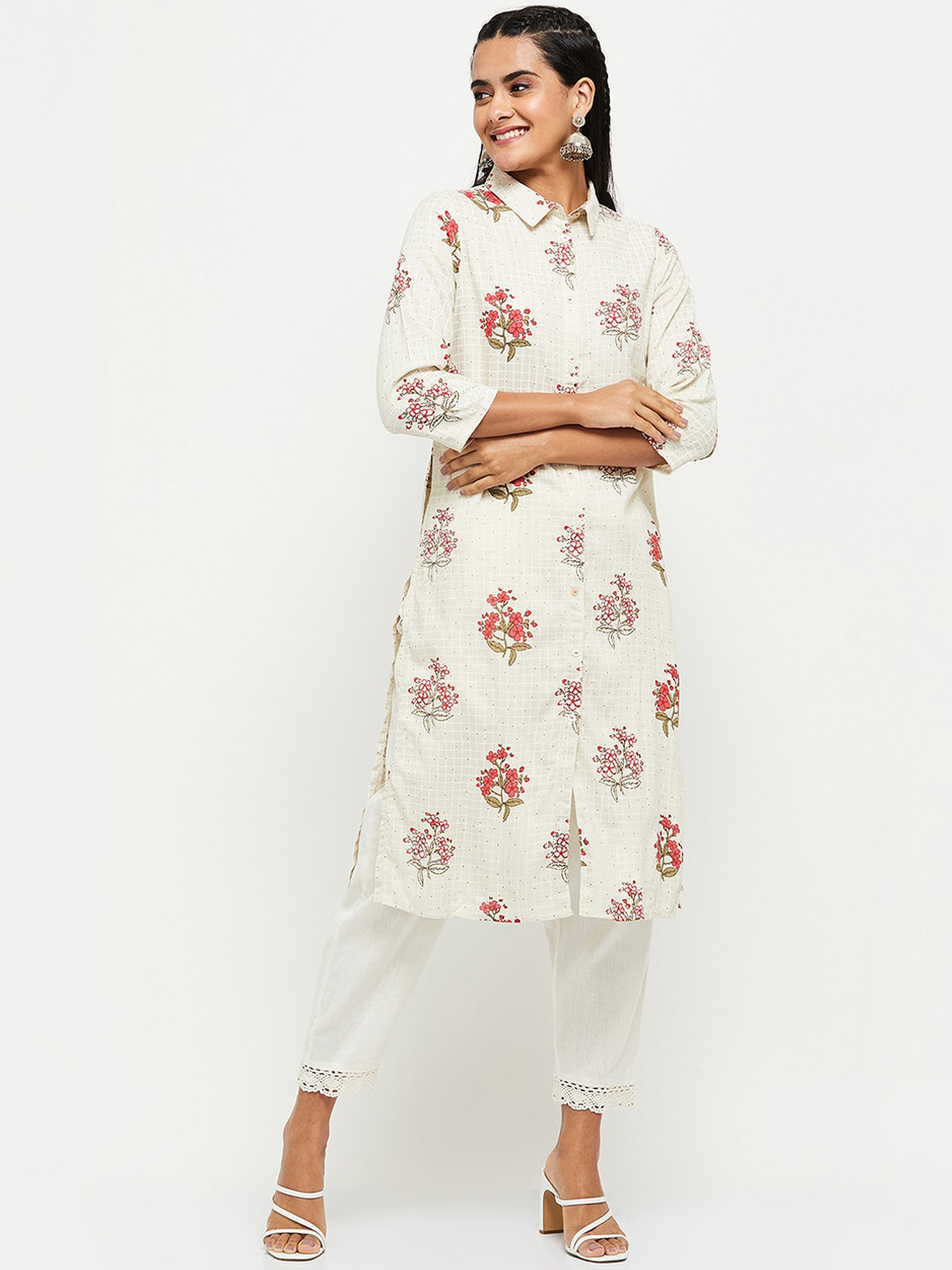 

max Women Off White Floral Printed Kurta