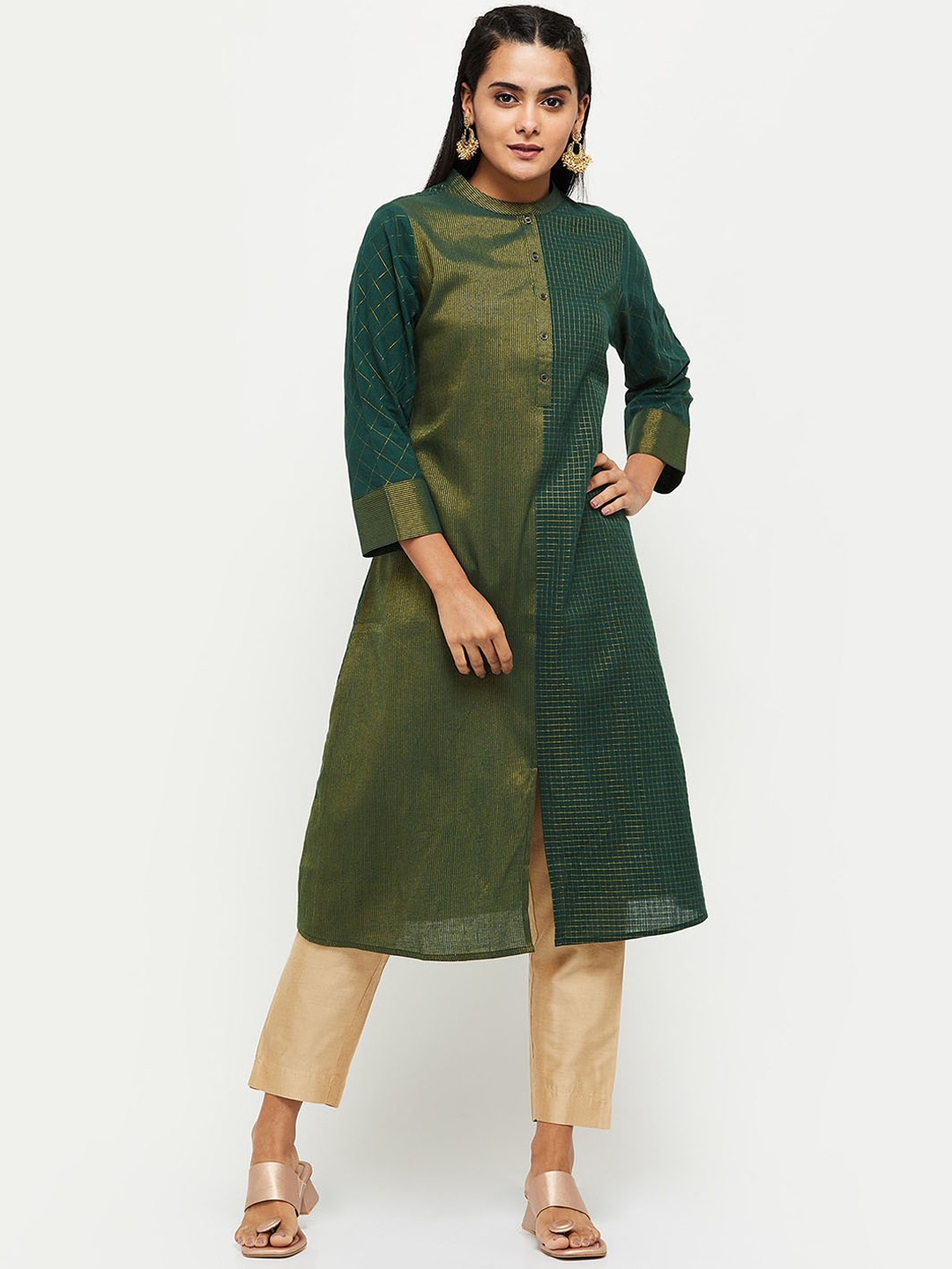 

max Women Green Yoke Design Kurta