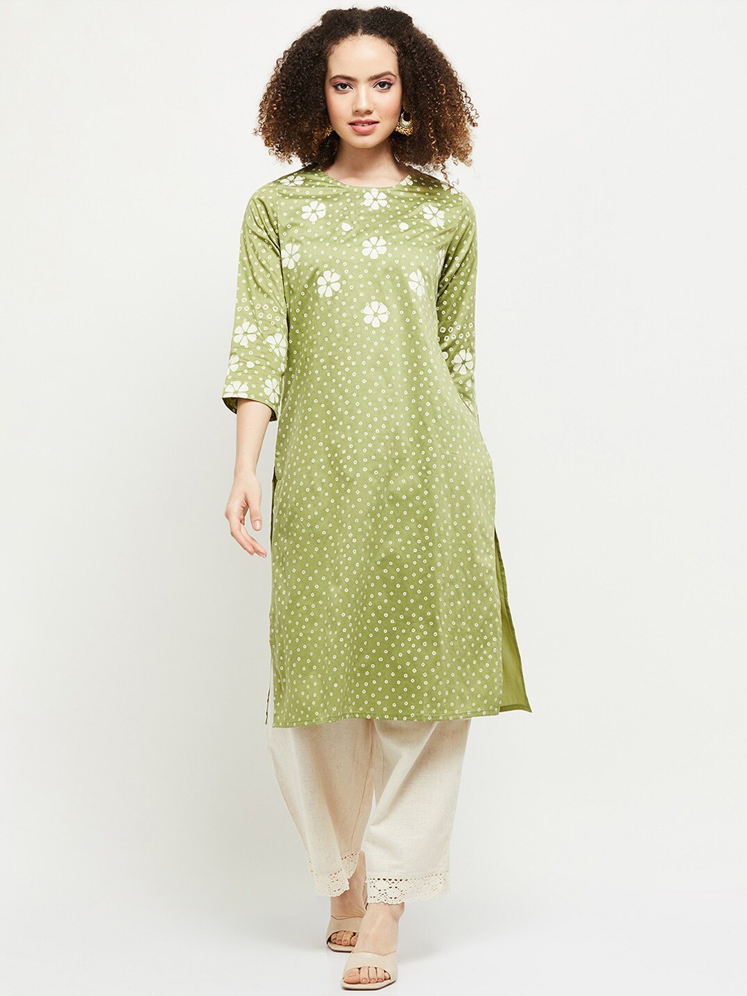 

max Women Green Floral Printed Kurta