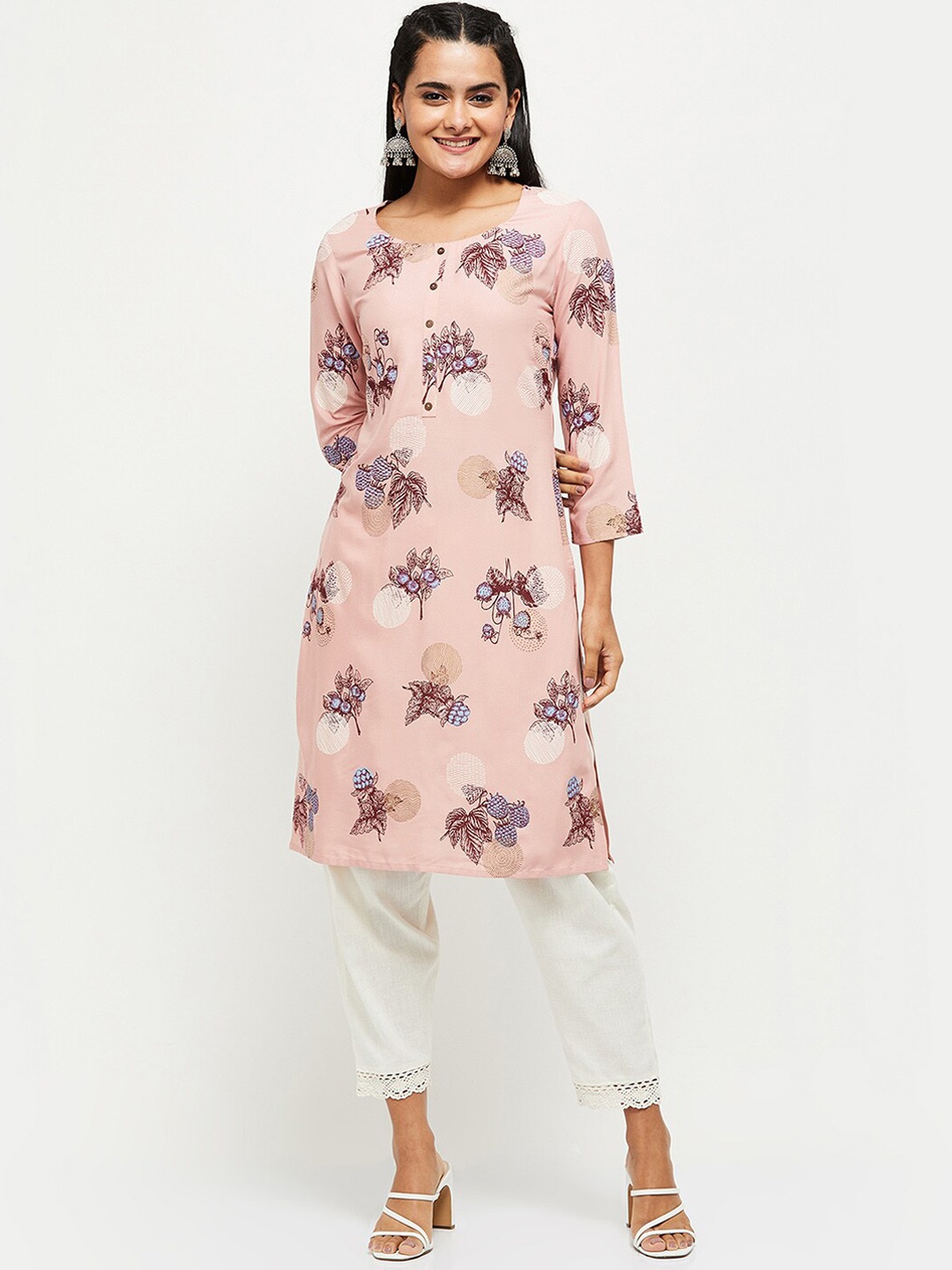 

max Women Pink Floral Printed Kurta