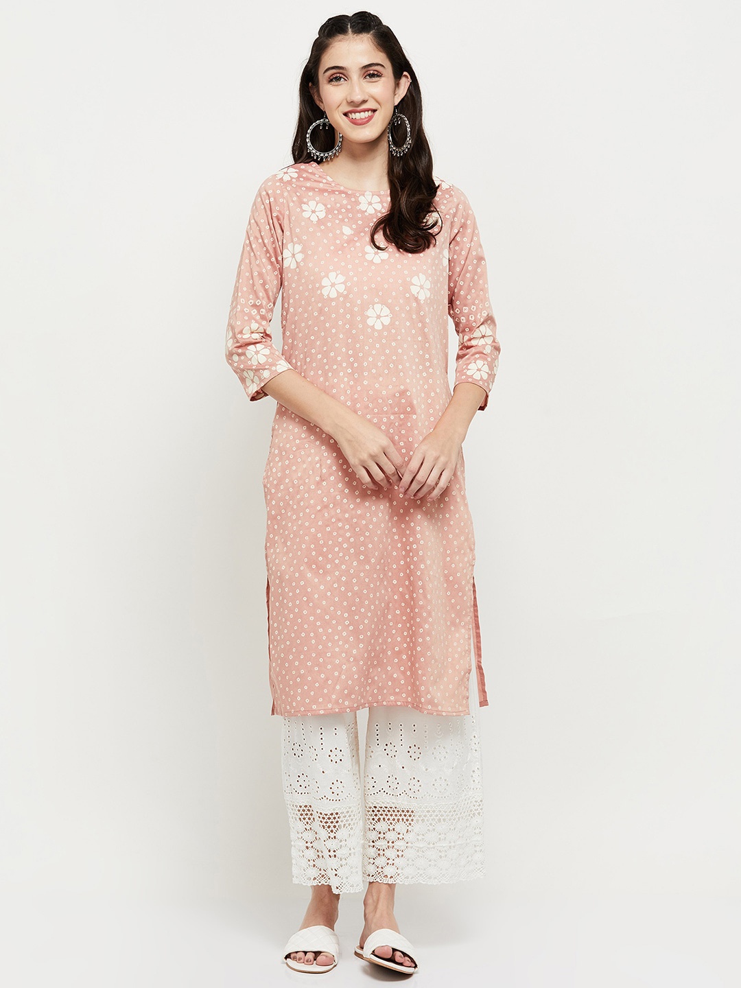

max Women Pink Floral Printed Kurta