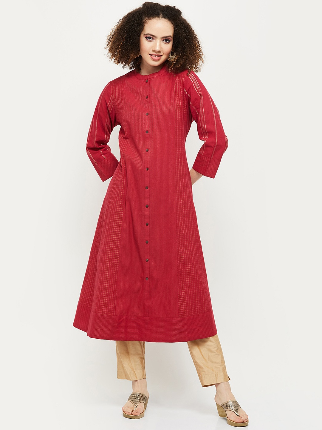 

max Women Red Woven Design Regular Kurta