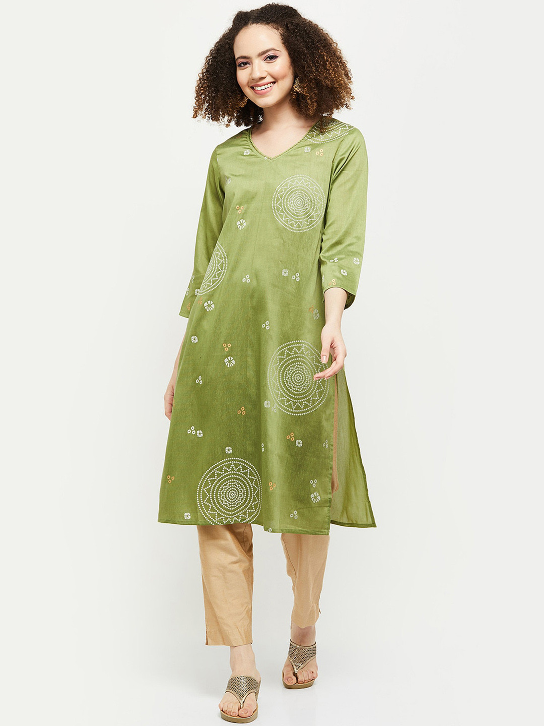 

max Women Green Paisley Printed Kurta