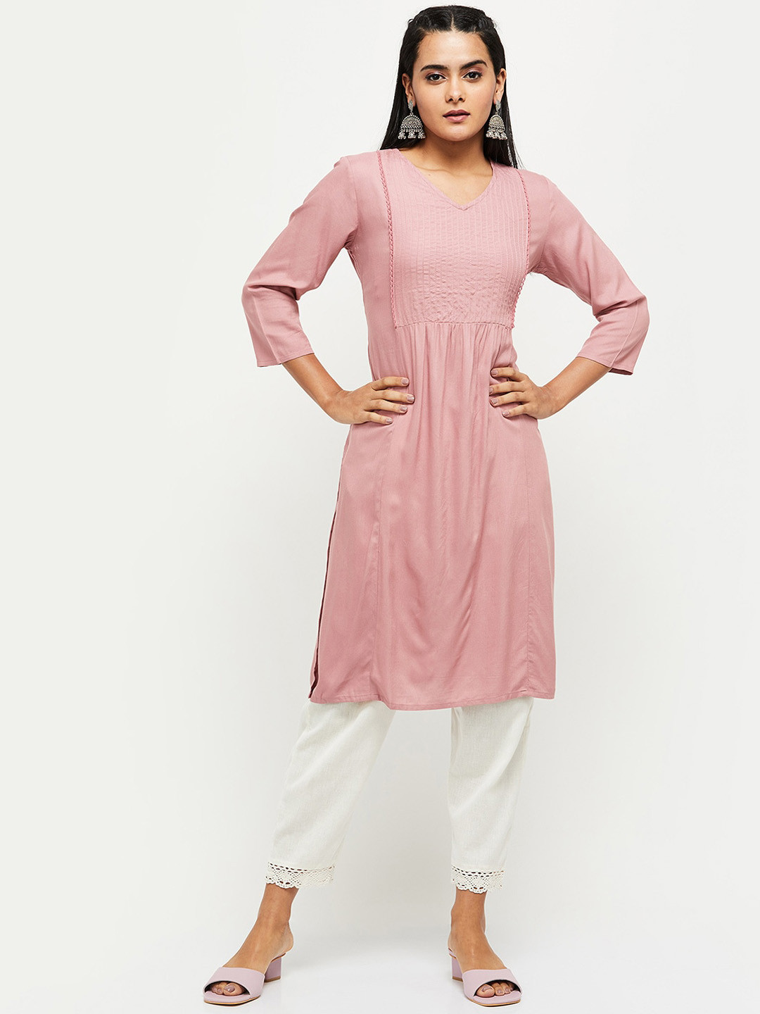 

max Women Pink Yoke Design Kurta