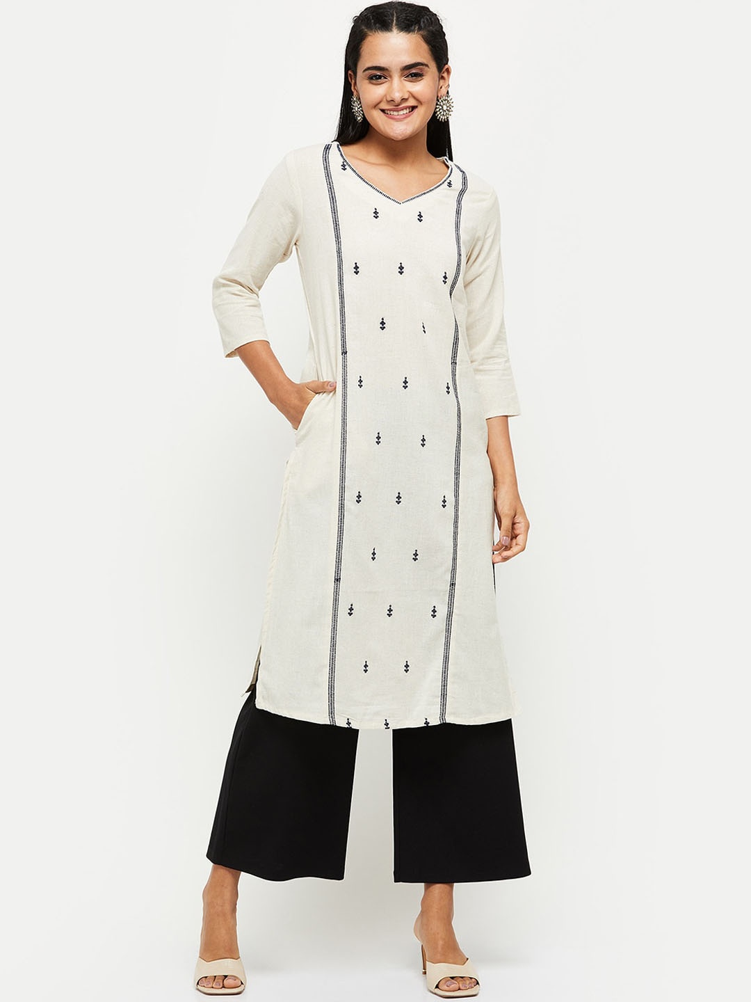 

max Women Off White Ethnic Motifs Printed Kurta