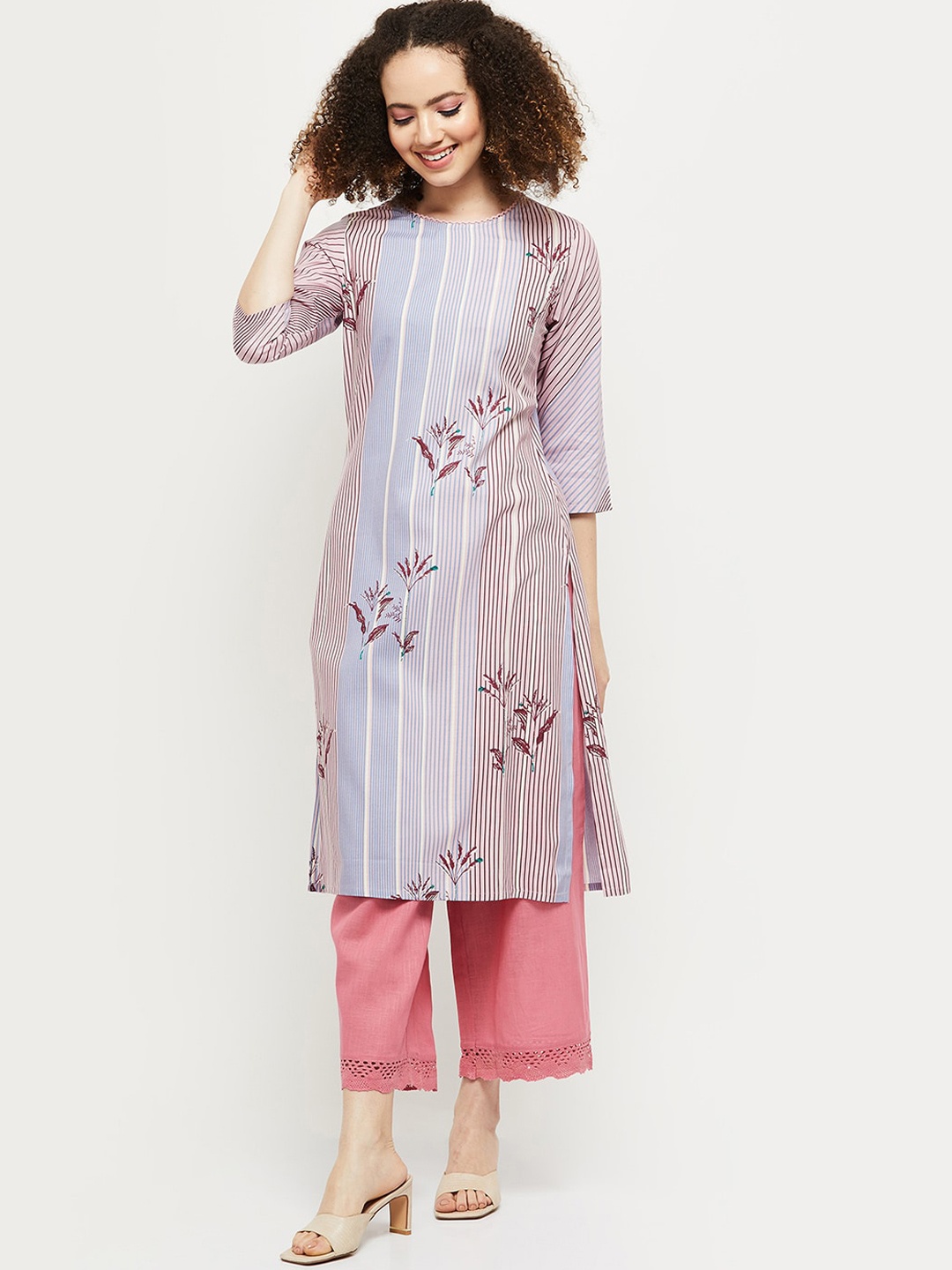 

max Women Purple Striped Regular Kurta