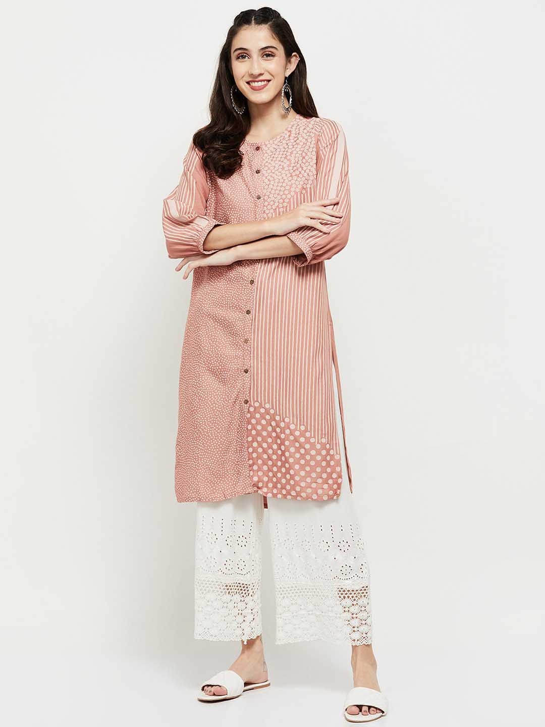 

max Women Pink Geometric Printed Kurta