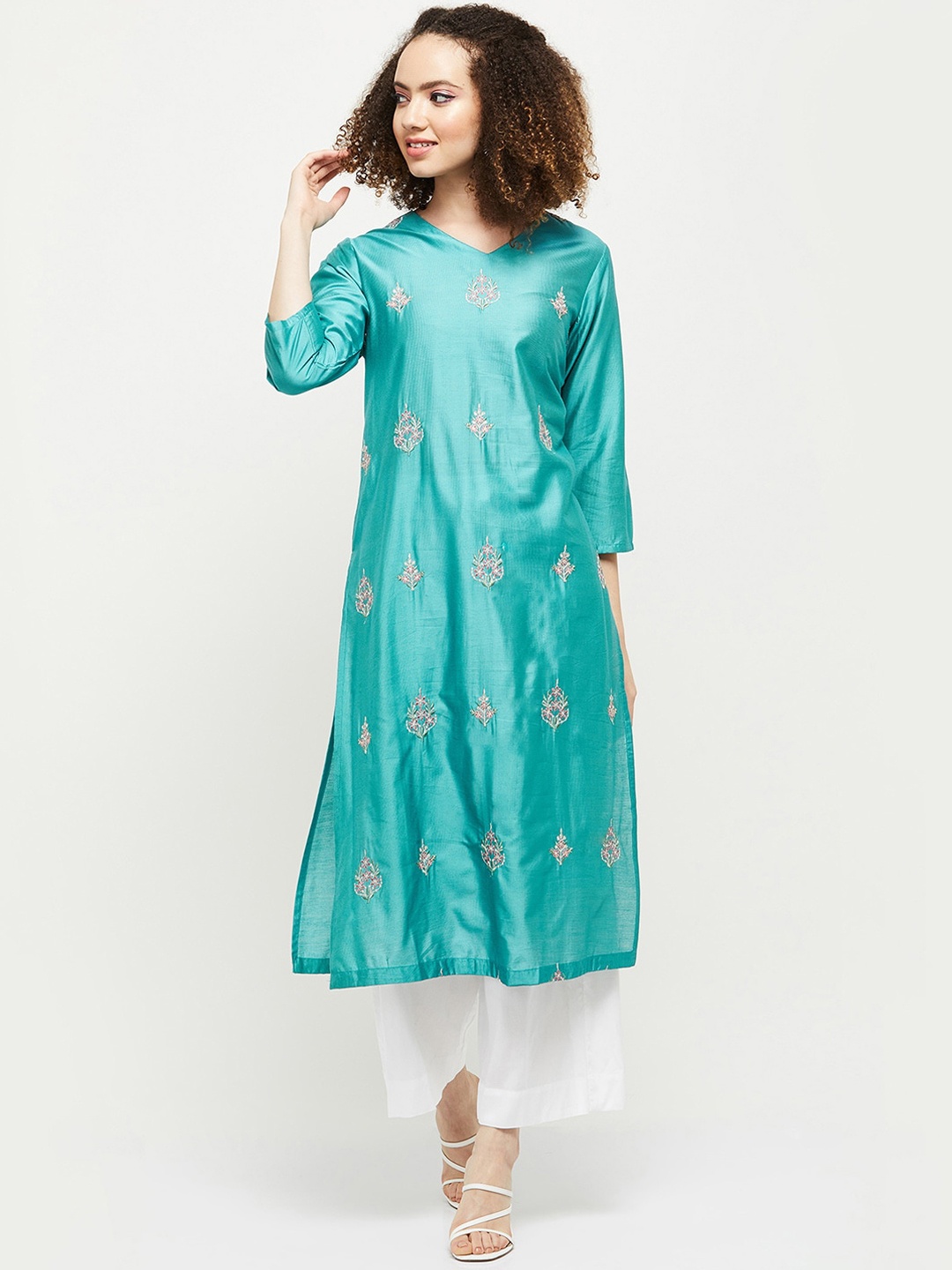 

max Women Teal Ethnic Motifs Printed Kurta