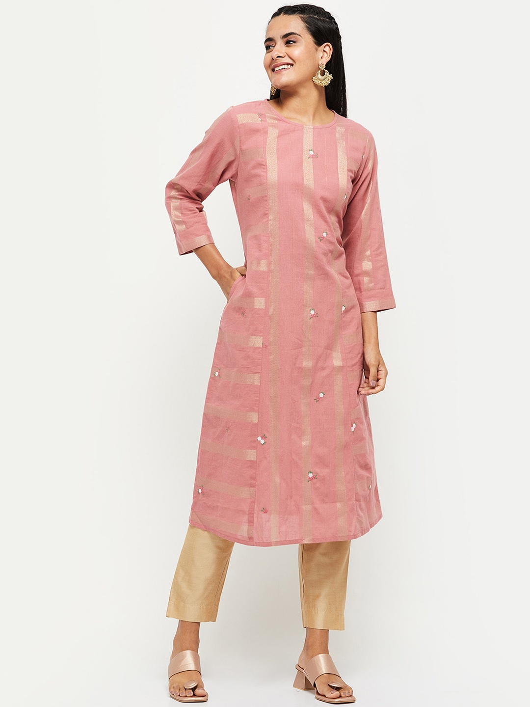 

max Women Pink Ethnic Motifs Pathani Kurta