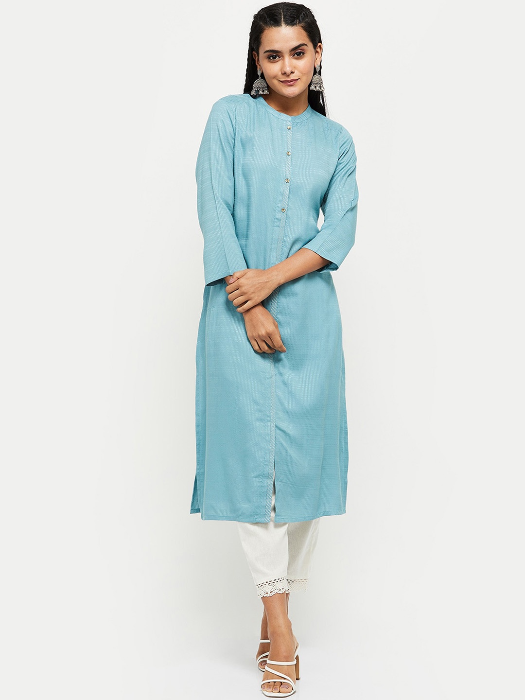 

max Women Blue Solid Kurta