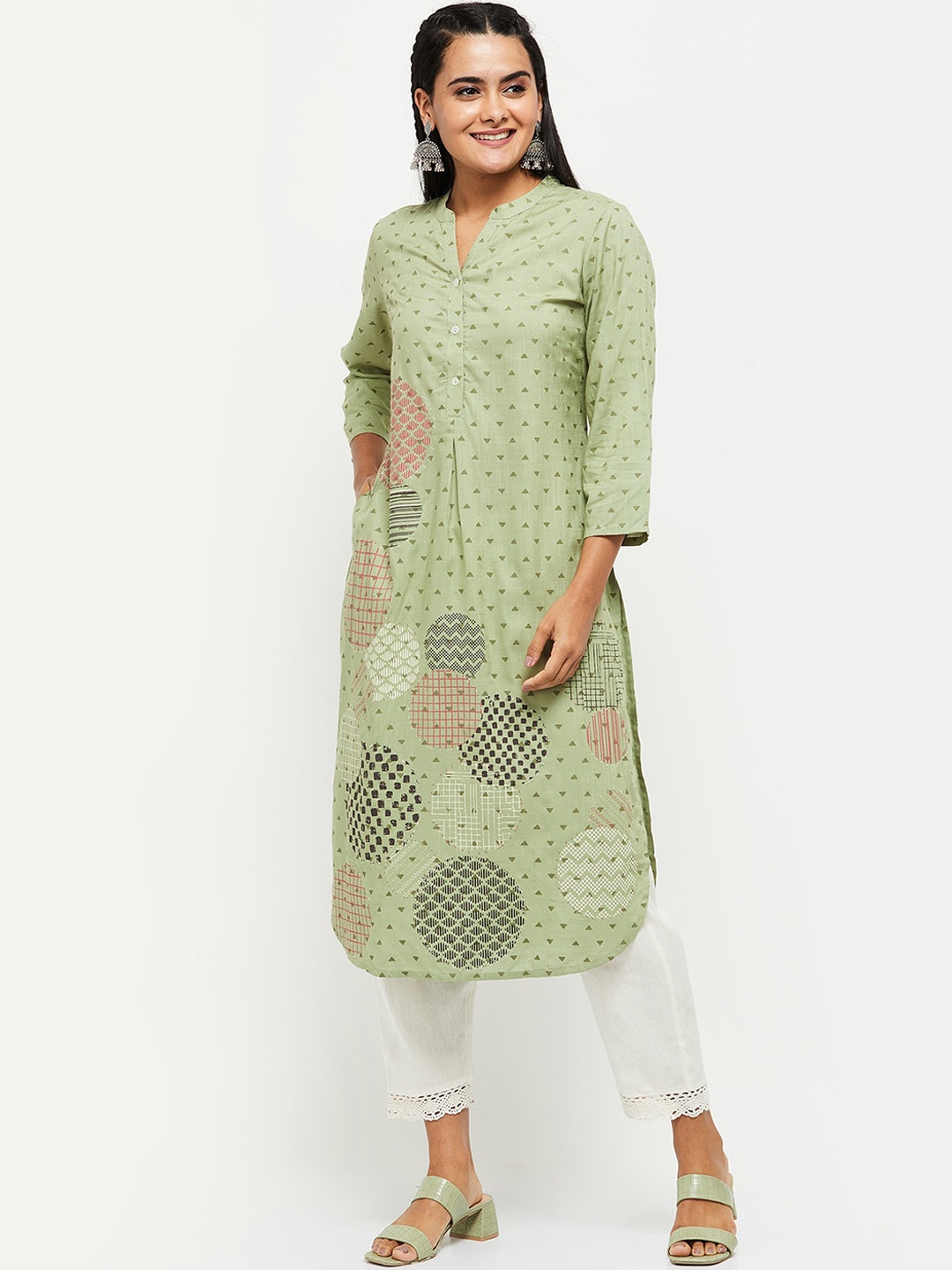 

max Women Green Ethnic Motifs Printed Patchwork Kurta