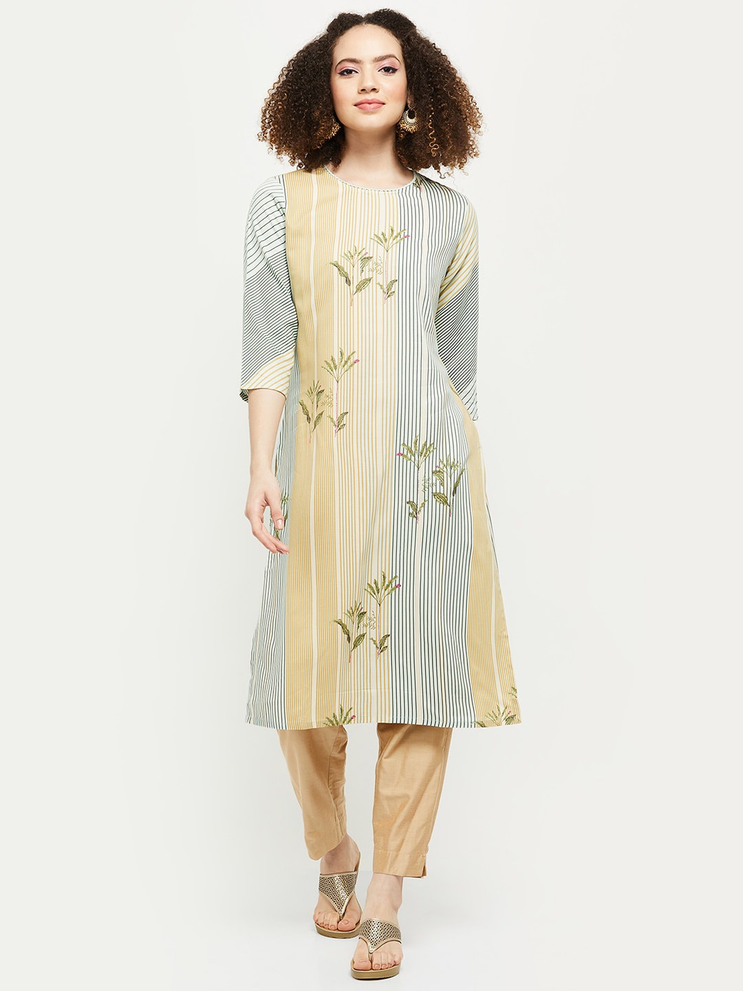 

max Women Green Flared Sleeves Kurta