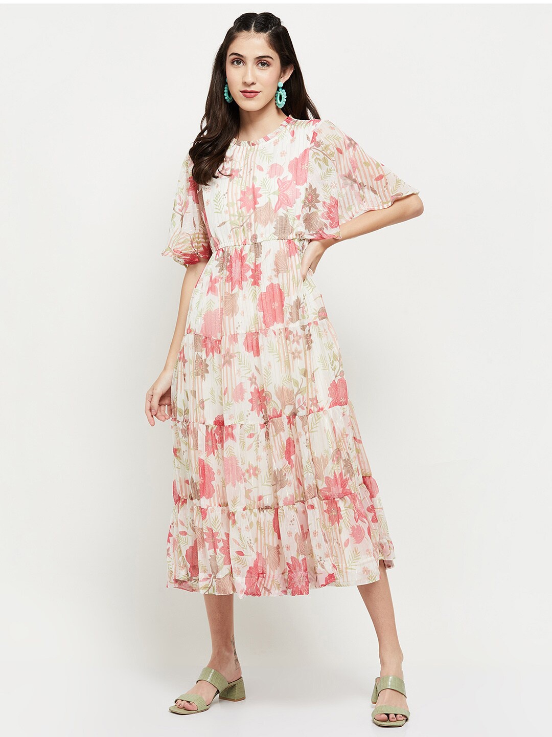 

max White & Pink Floral Midi Dress