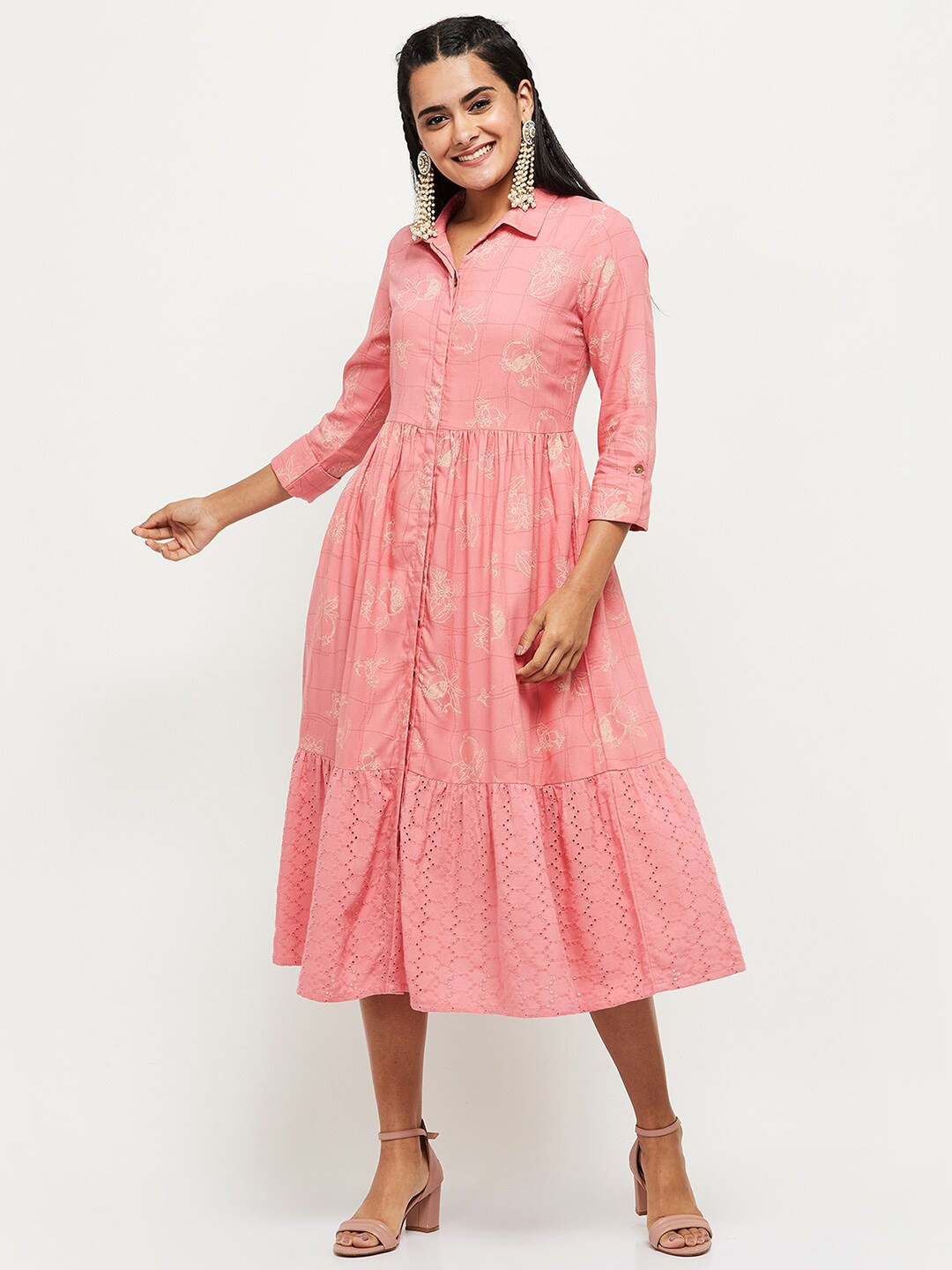 

max Pink Floral Shirt Midi Dress